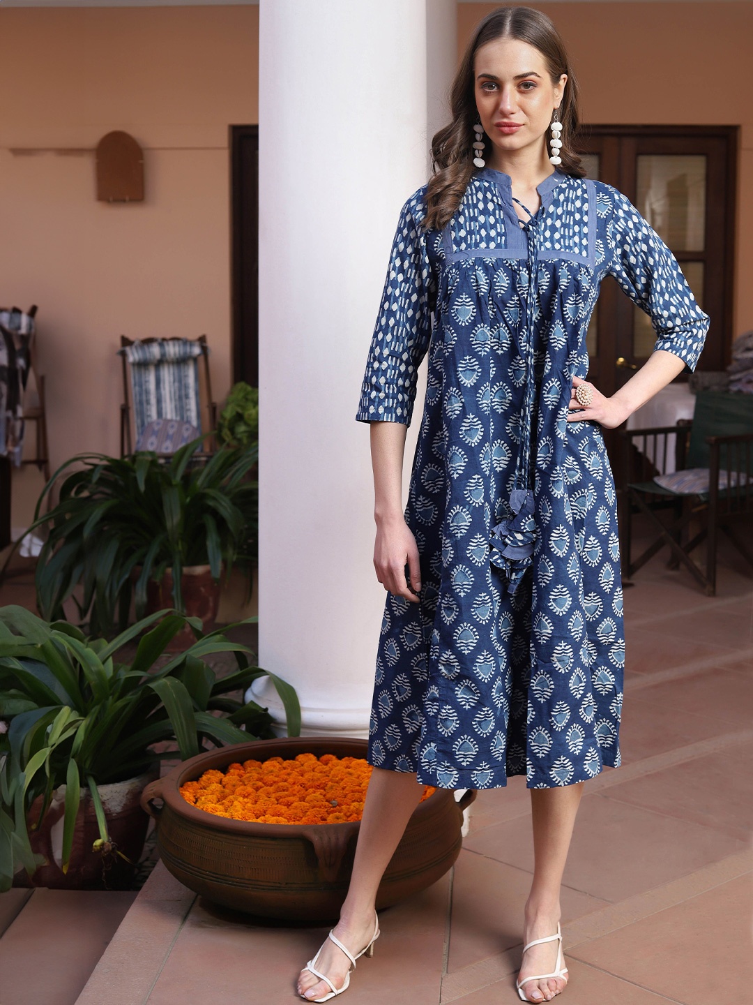 

KALINI Women Printed A-Line Dress, Navy blue