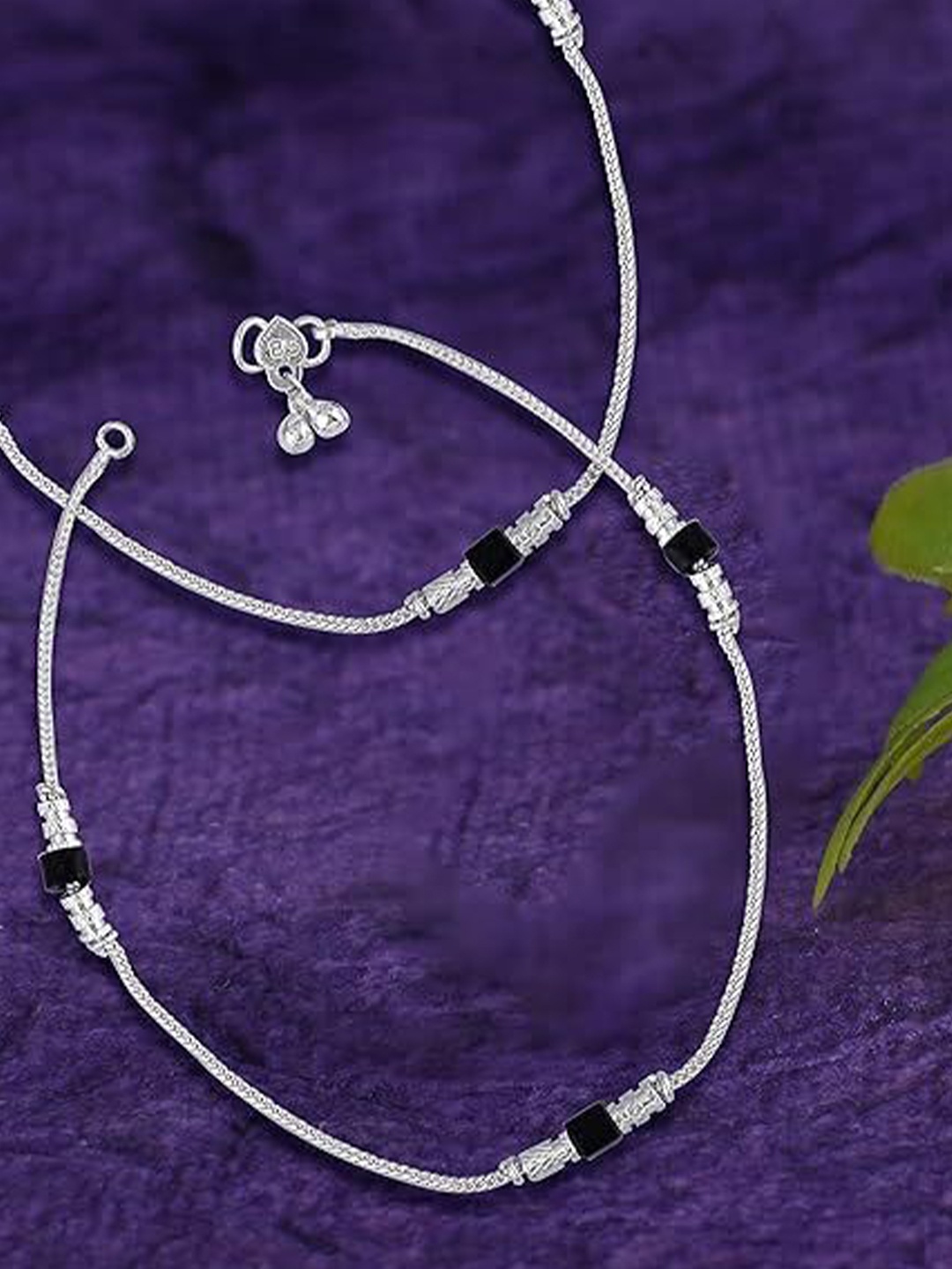 

Sangria Set Of 2 Silver-Plated Artificial Beaded Anklets