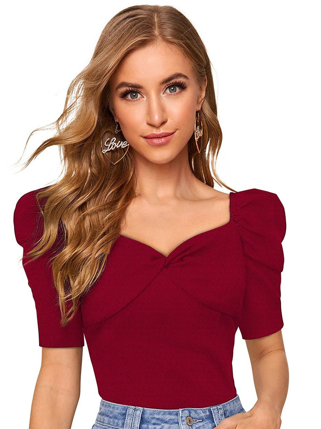 

S.K.C Women Sweetheart Neck Top, Maroon