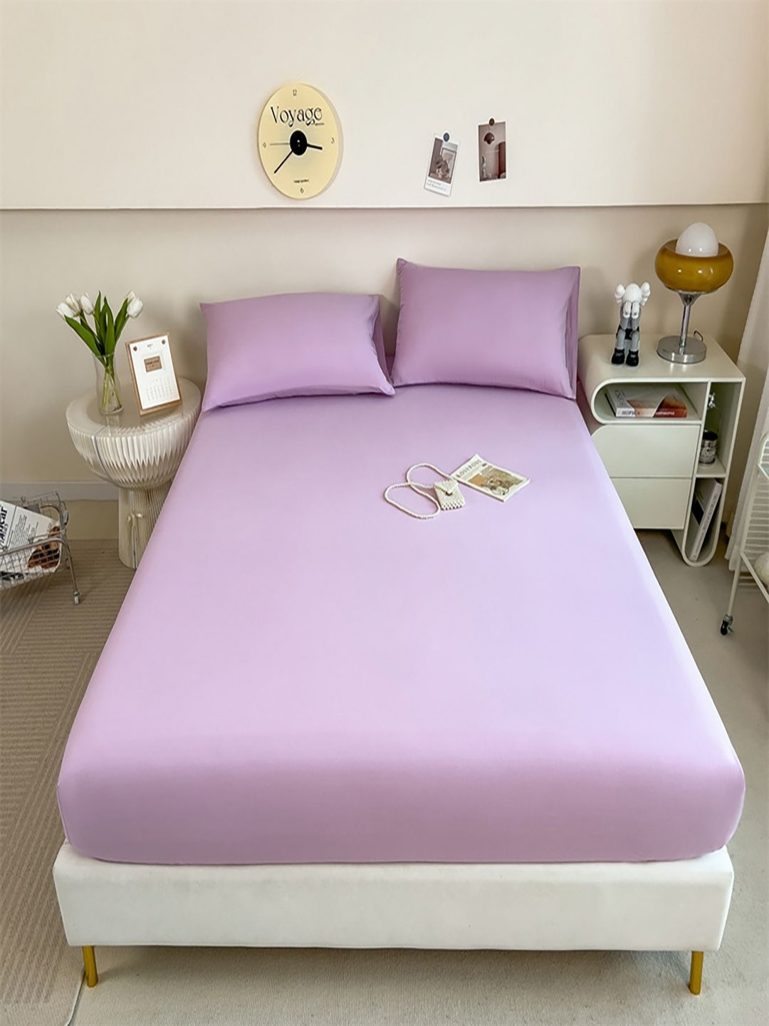 

JC HOME Purple 220 TC Fitted Queen Bedsheet Set 2 m x 1.5 m