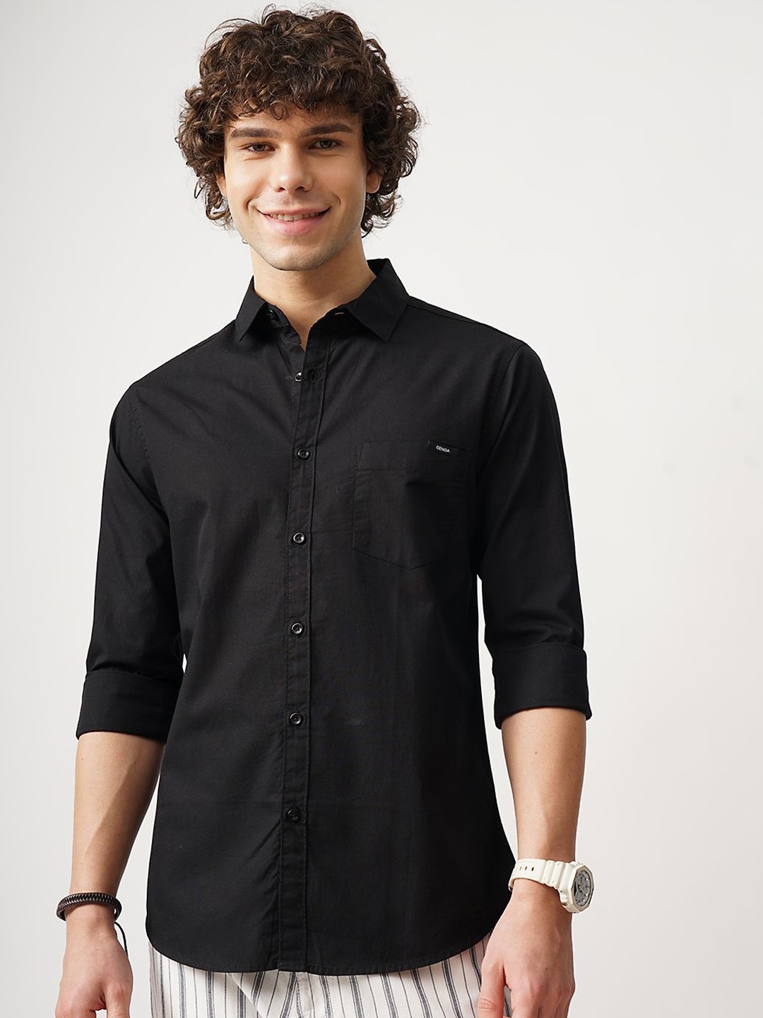 

Genoa Men Classic Slim Fit Opaque Casual Shirt, Black