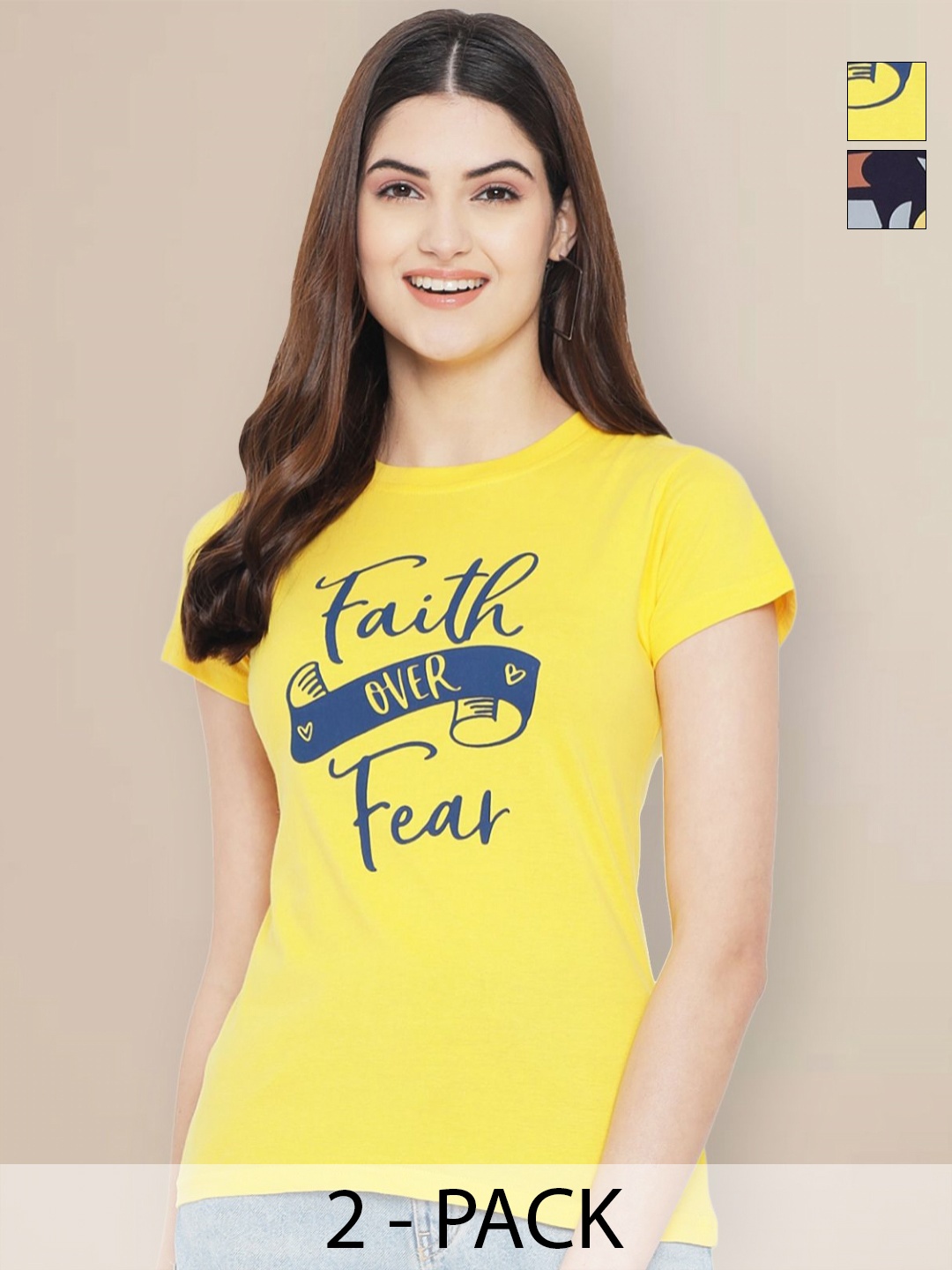 

GLOBAL NOMAD Pack Of 2 Printed Cotton T-shirts, Yellow