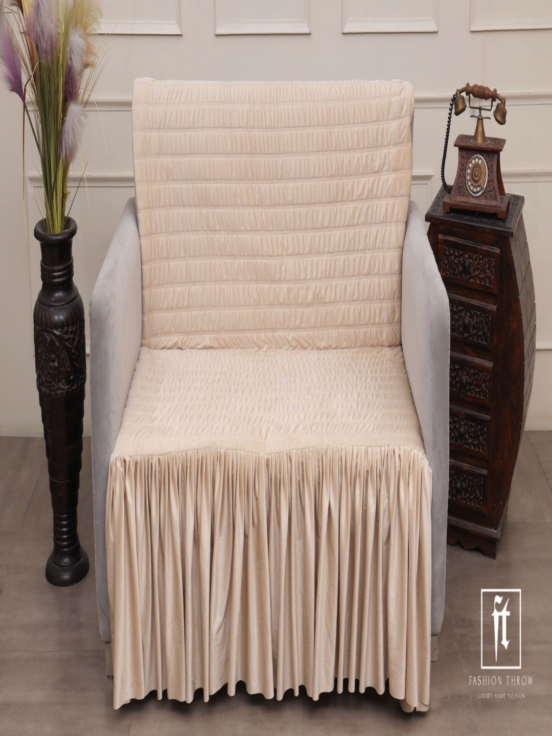 

Fashion Throw Beige Self Design Velvet 2 Seater Sofa Cover