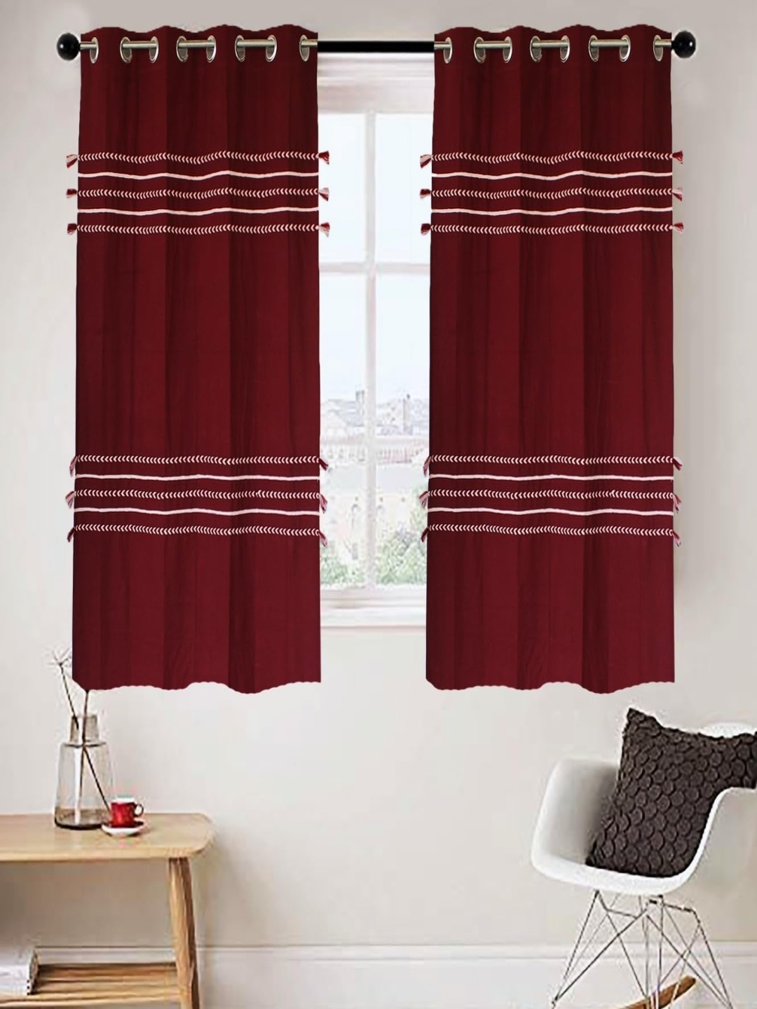 

Dekor World Multicoloured Set of 2 Embellished Window Curtain, Multi