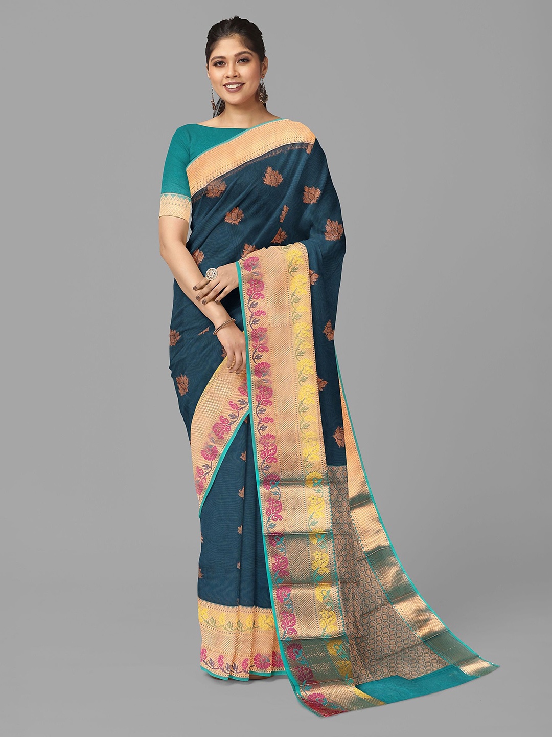 

The Chennai Silks Ethnic Motifs Maheshwari Saree, Blue