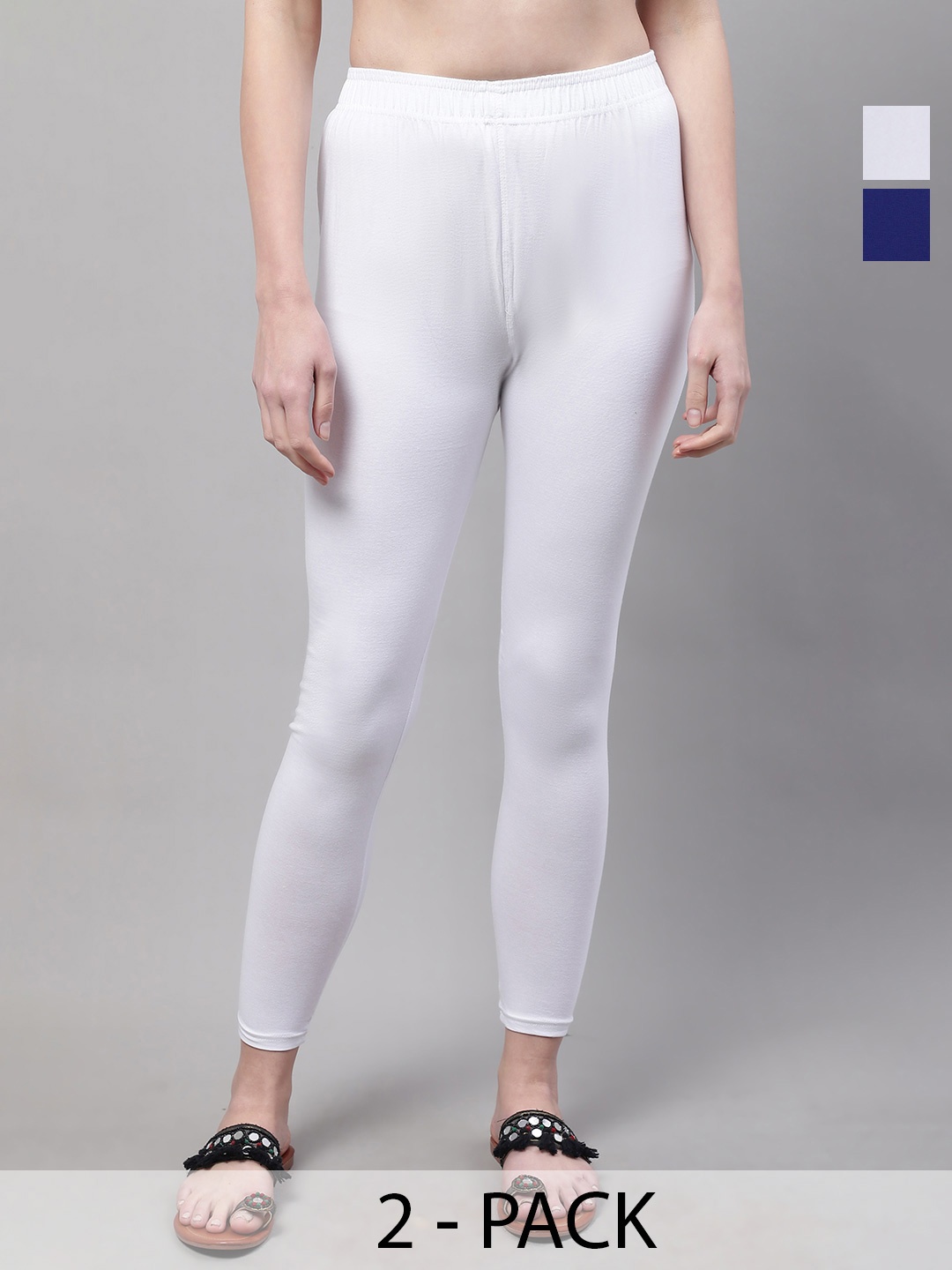 

Valles365 by S.C. Women Pack Of 2 Cotton Mid-Rise Ankle-Length Leggings, White