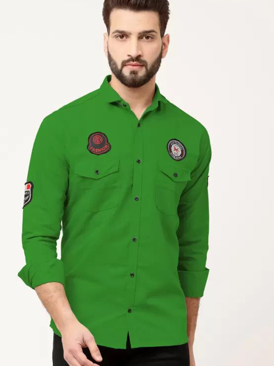 

GREENFLAIR Men Classic Fit Spread Collar Solid Casual Shirt, Green