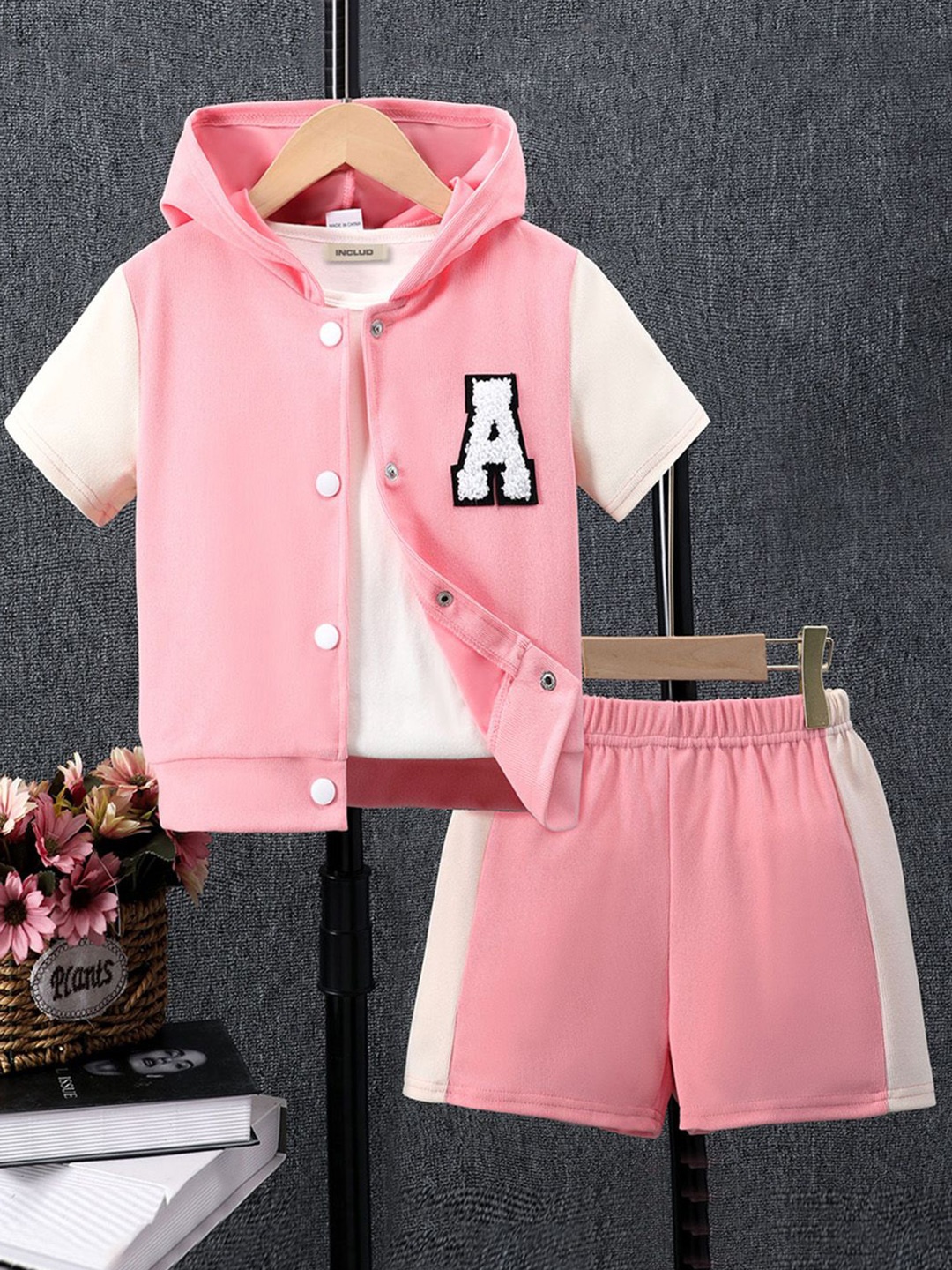

INCLUD Boys Hooded Shirt With Shorts, Pink