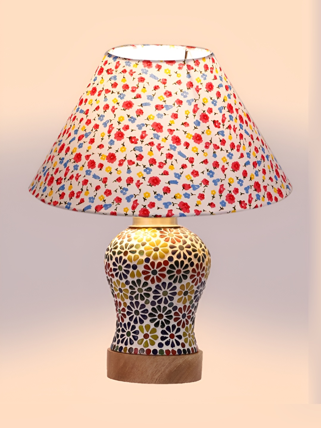

Devansh White Floral Printed Frustum Shaped Wooden Table Lamp