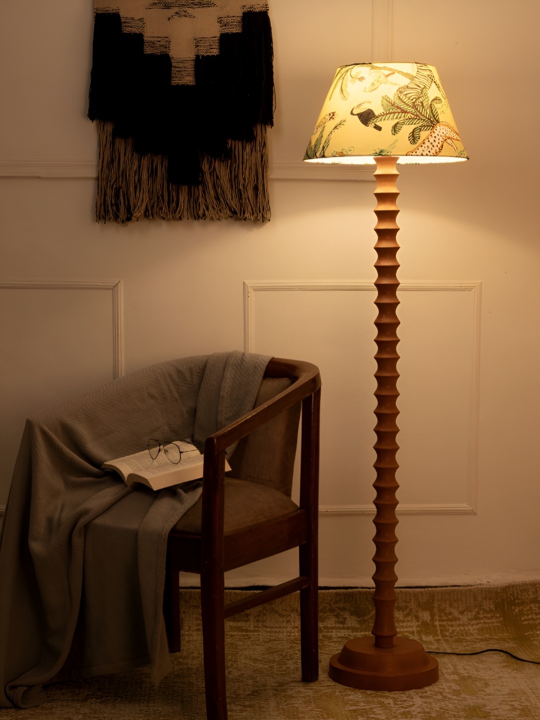 

green girgit Beige & Brown Wooden Frustum Shaped Floor Lamp
