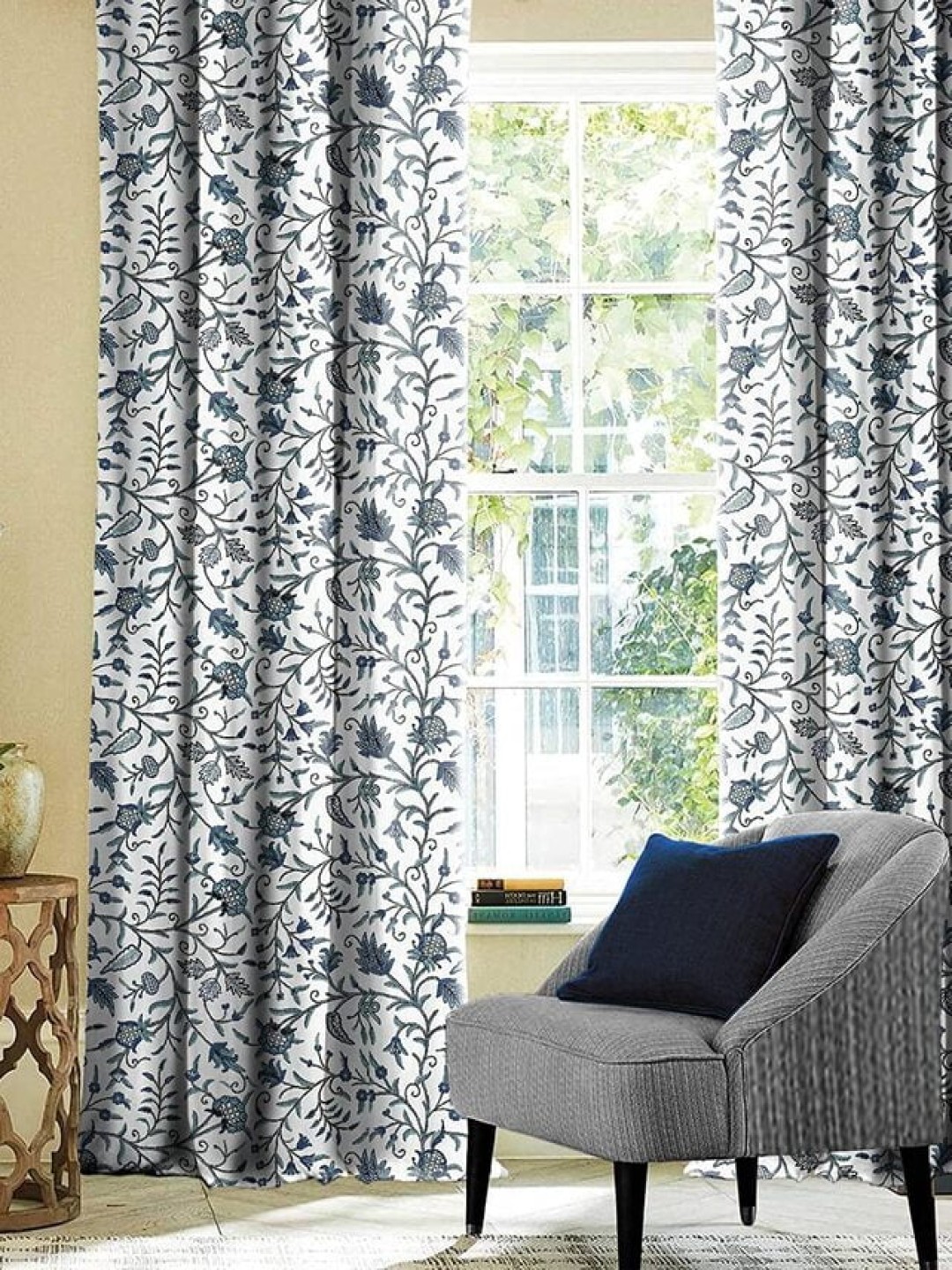 

CASABLEU Blue Set of 2 Geometric Door Curtain