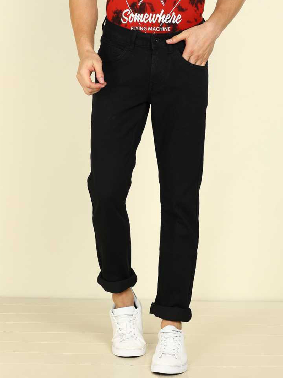 

COMFITS Men Classic Regular Fit Mid-Rise Jeans, Black