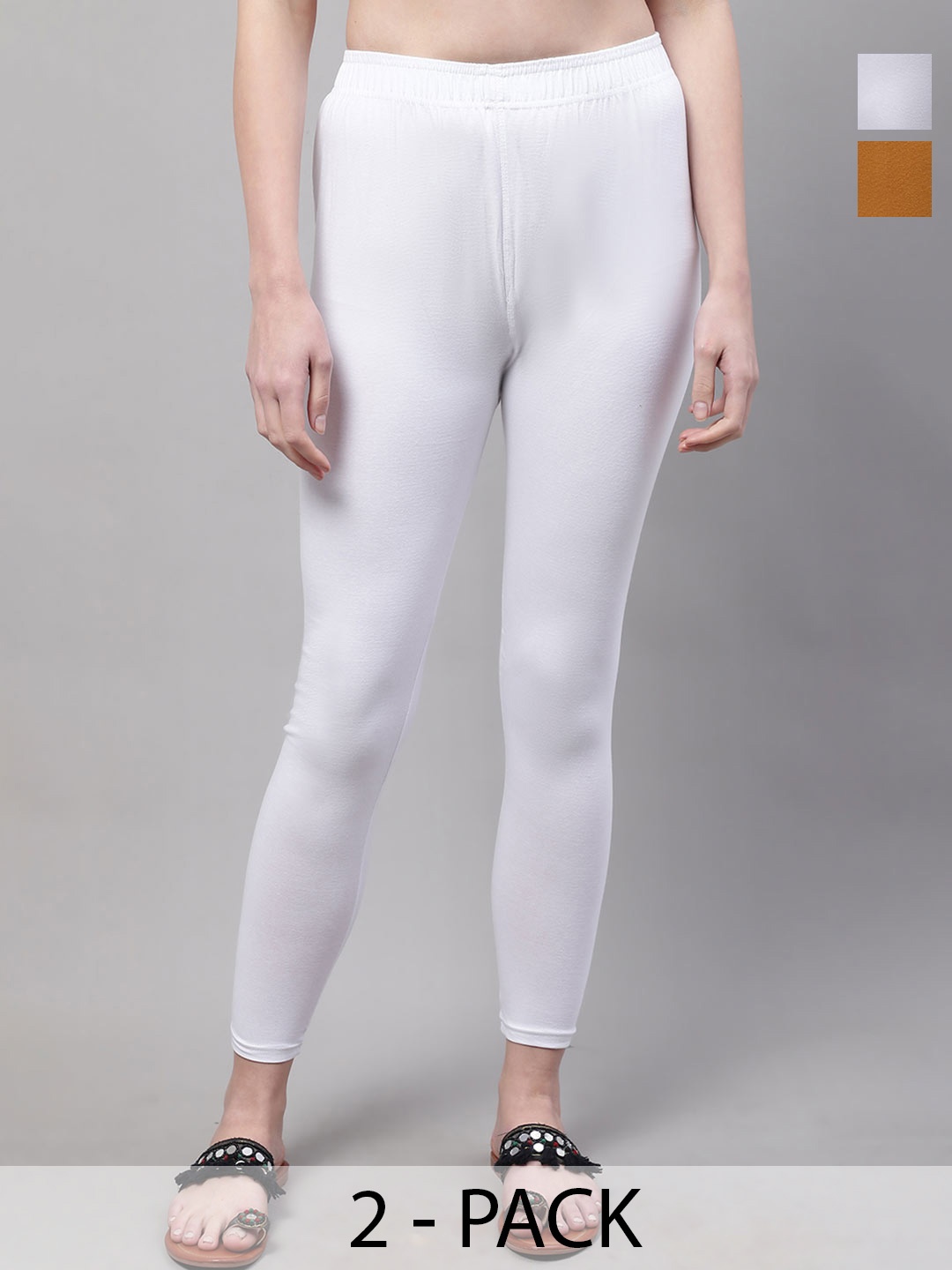 

Valles365 by S.C. Women Pack Of 2 Cotton Mid-Rise Ankle-Length Leggings, White