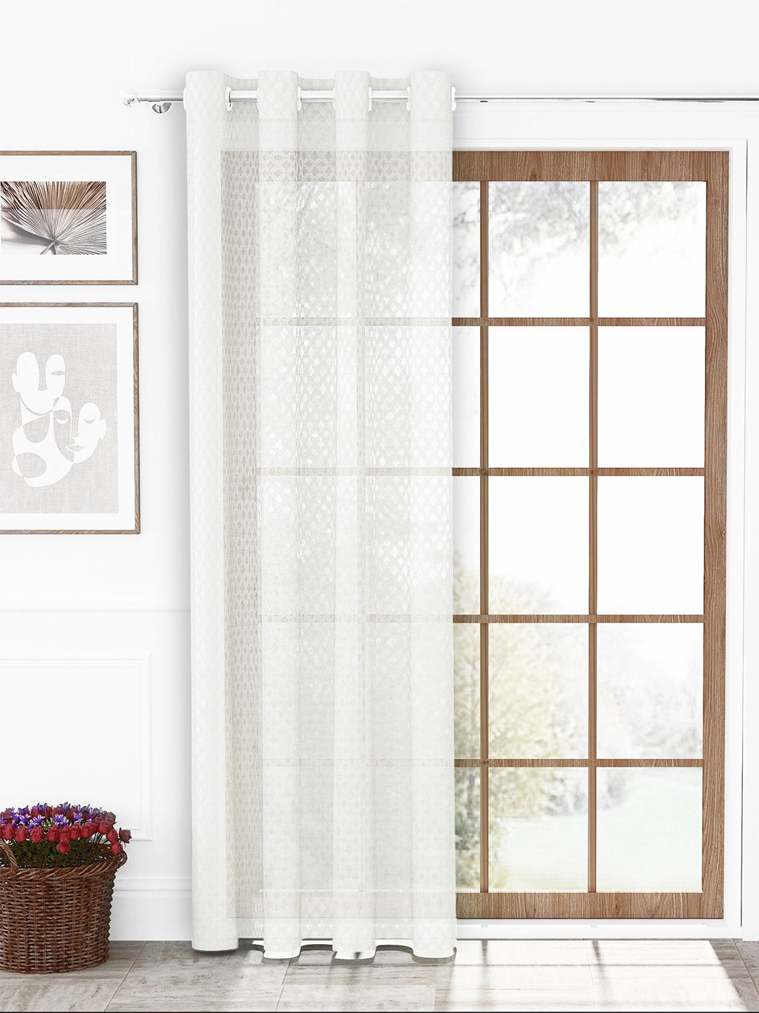 

Story@home Serene Off White Abstract Printed Sheer Door Curtain