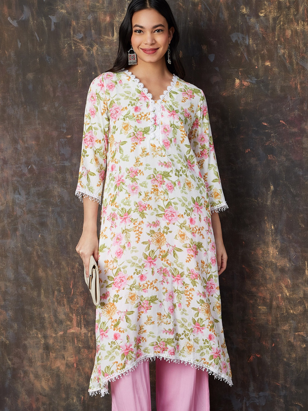 

Melange by Lifestyle Women Floral Printed Kurta, Grey