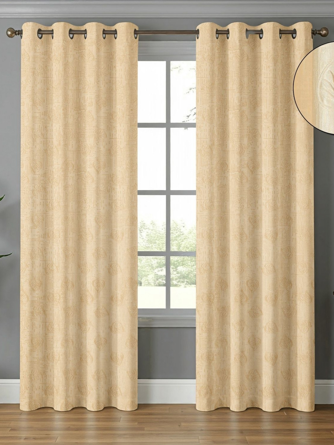 

Galaxy Home Decor Cream-Coloured Set of 2 Floral Room Darkening Long Door Curtain