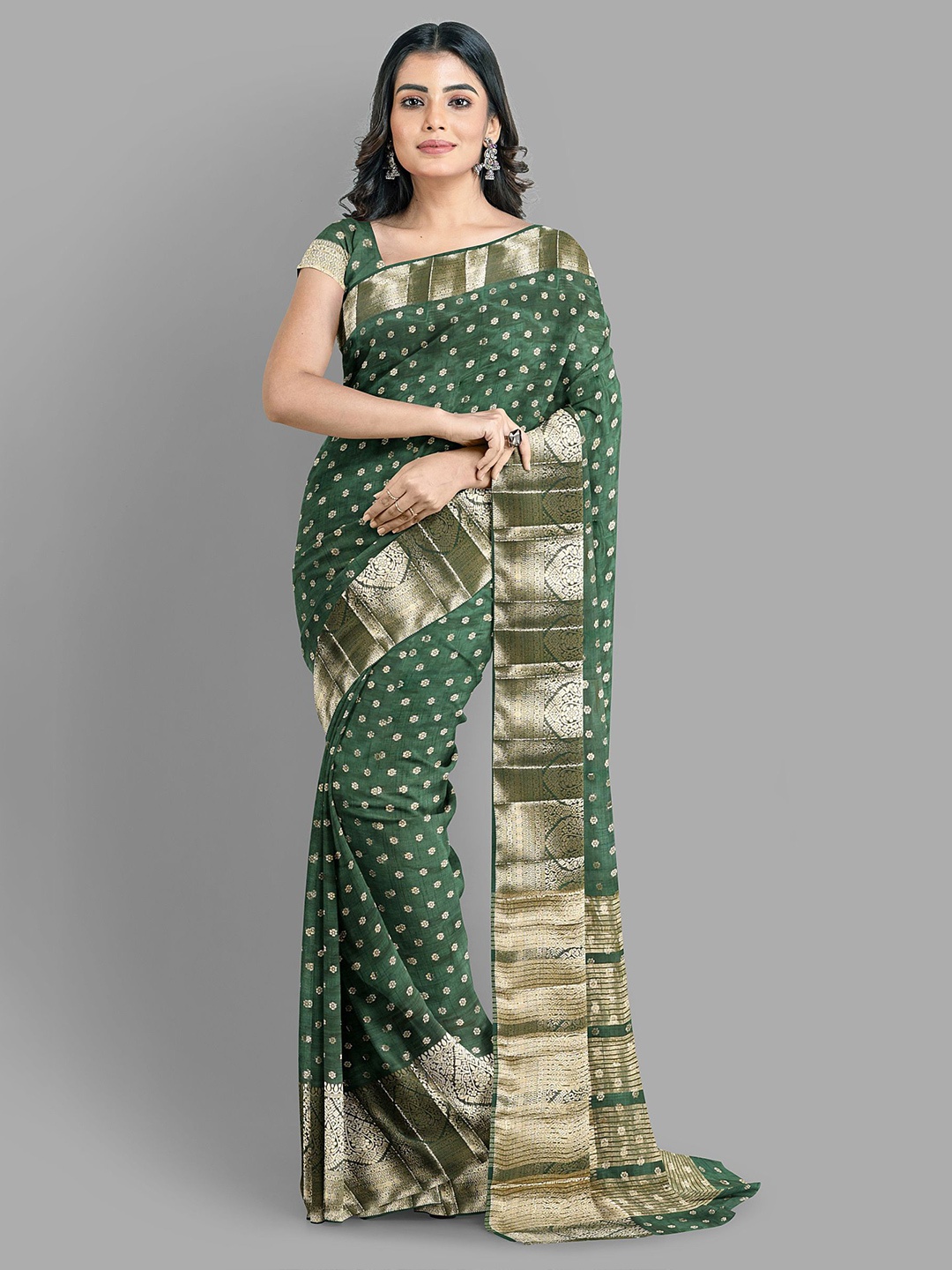 

The Chennai Silks Woven Design Zari Saree, Green