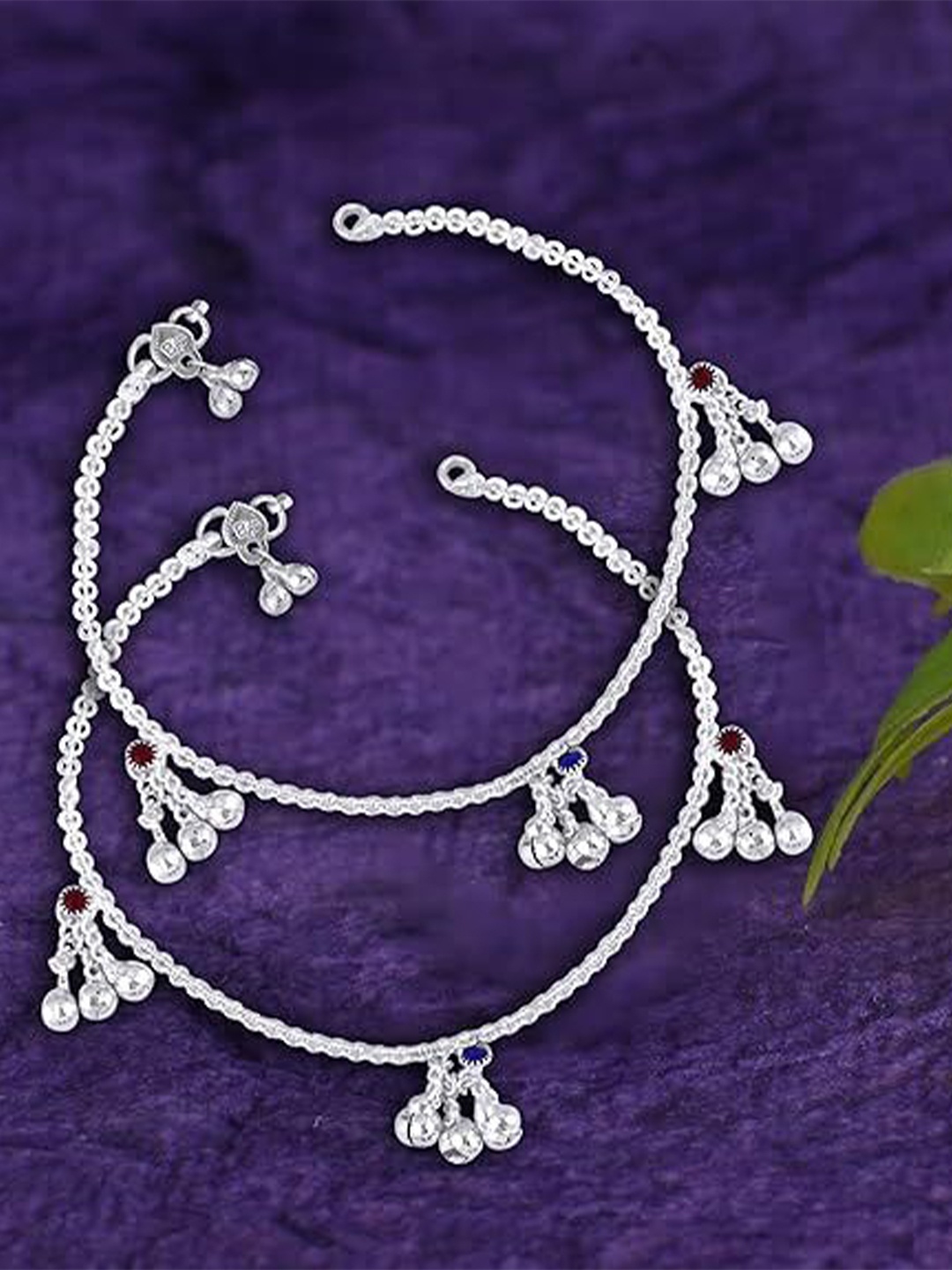 

Sangria Set Of 2 Silver-Plated Artificial Beaded Anklets