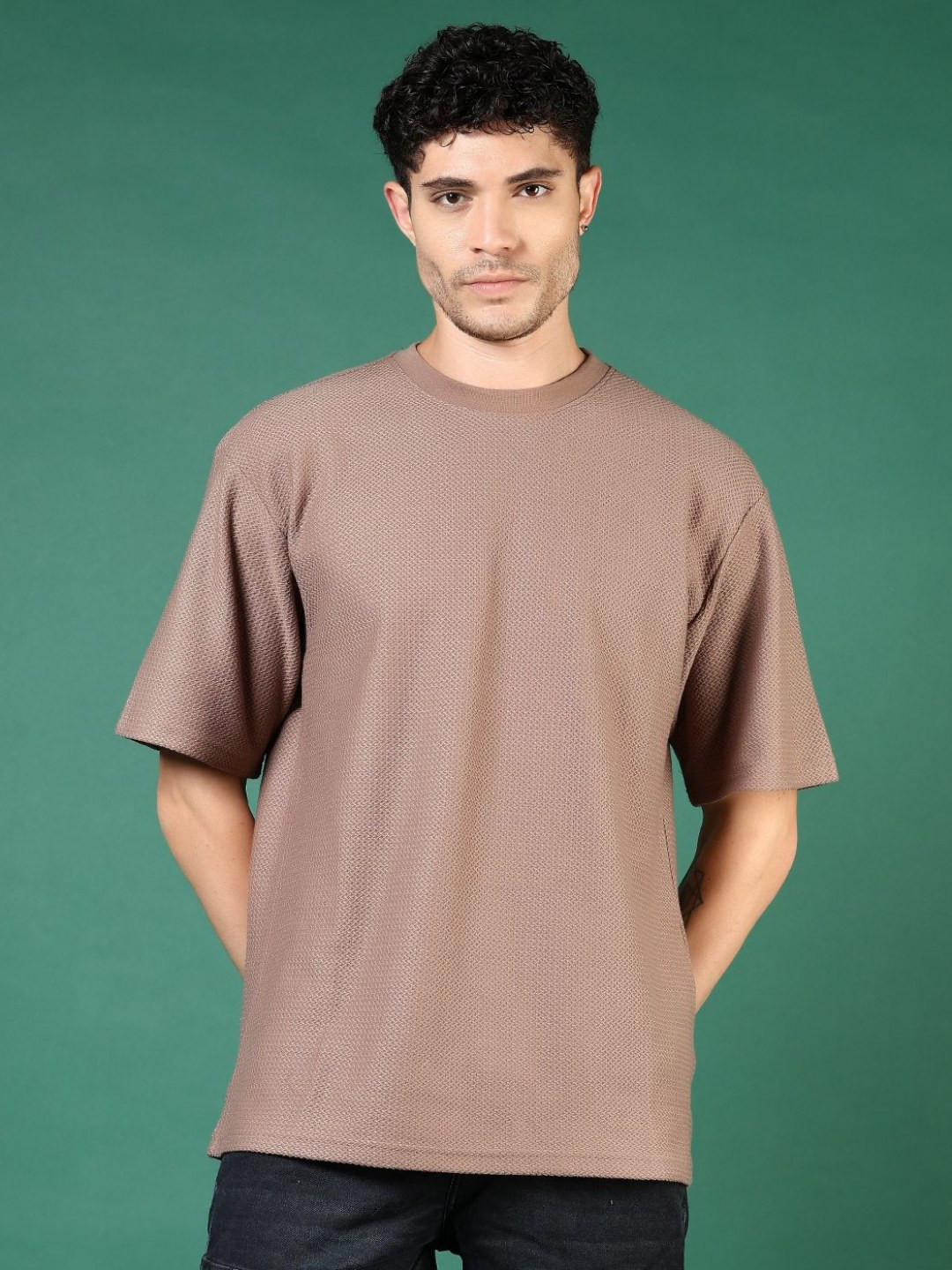 

V-Mart Men Solid Round Neck Cotton Relaxed Fit T-shirt, Brown