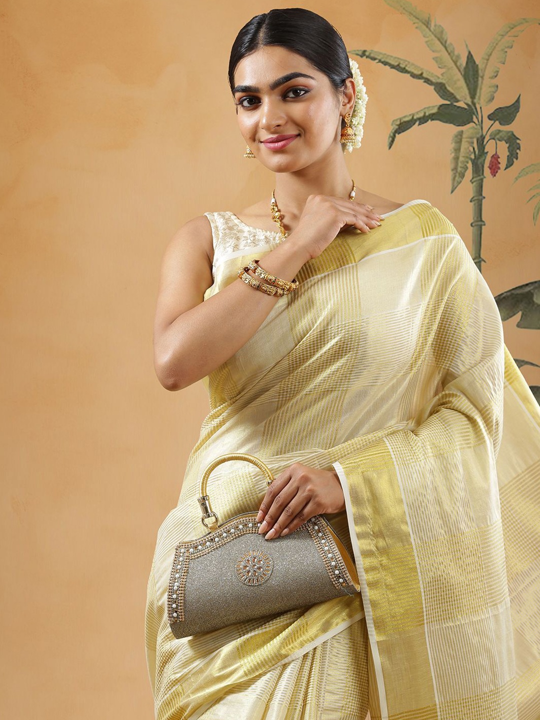 

Kalyan Silks Woven Design Zari Kasavu Saree, Cream