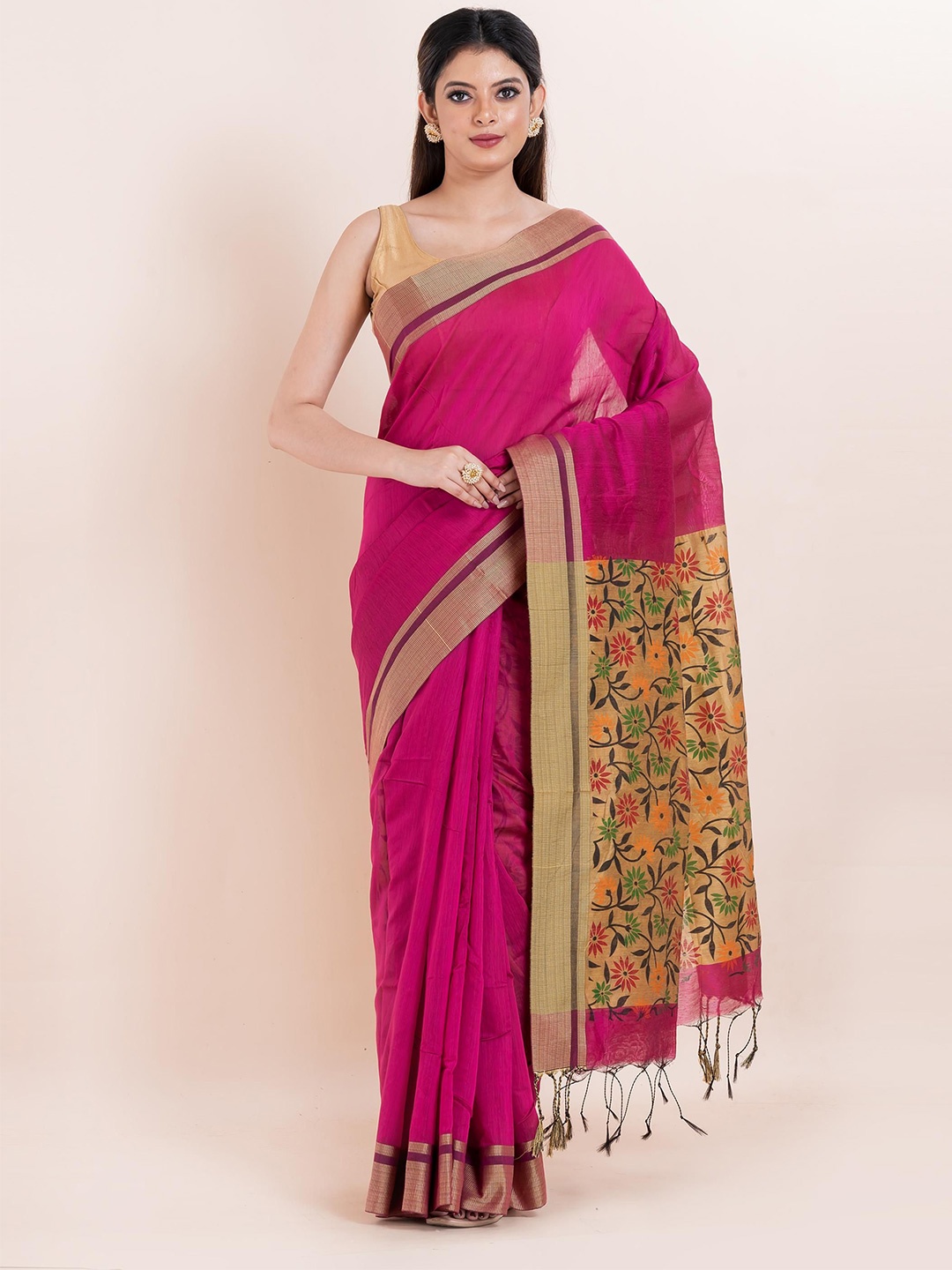 

PUKU Ethnic Motifs Zari Saree, Pink
