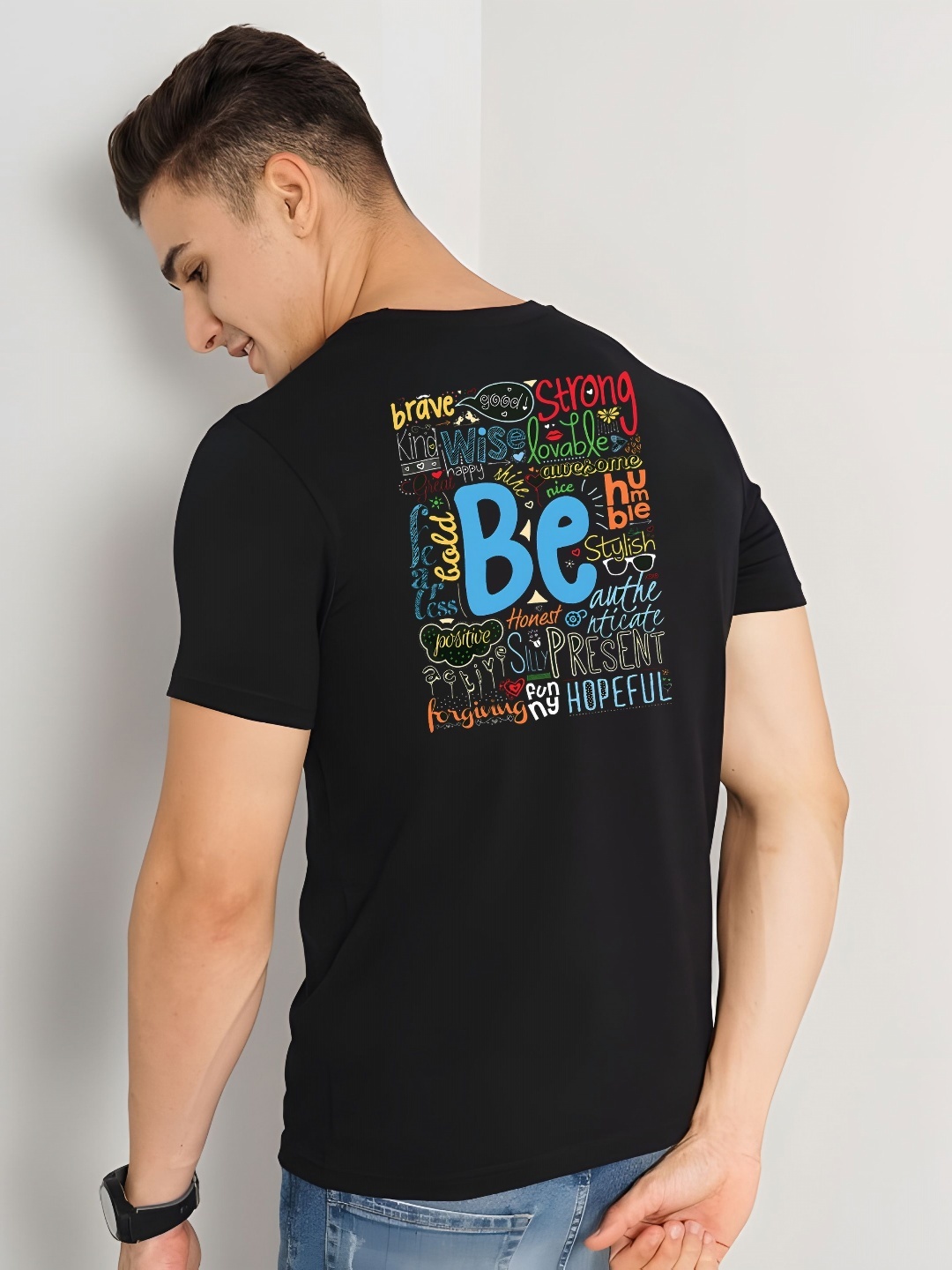

THE BEETEL HOUSE Men Typography Printed Round Neck Cotton T-shirt, Black