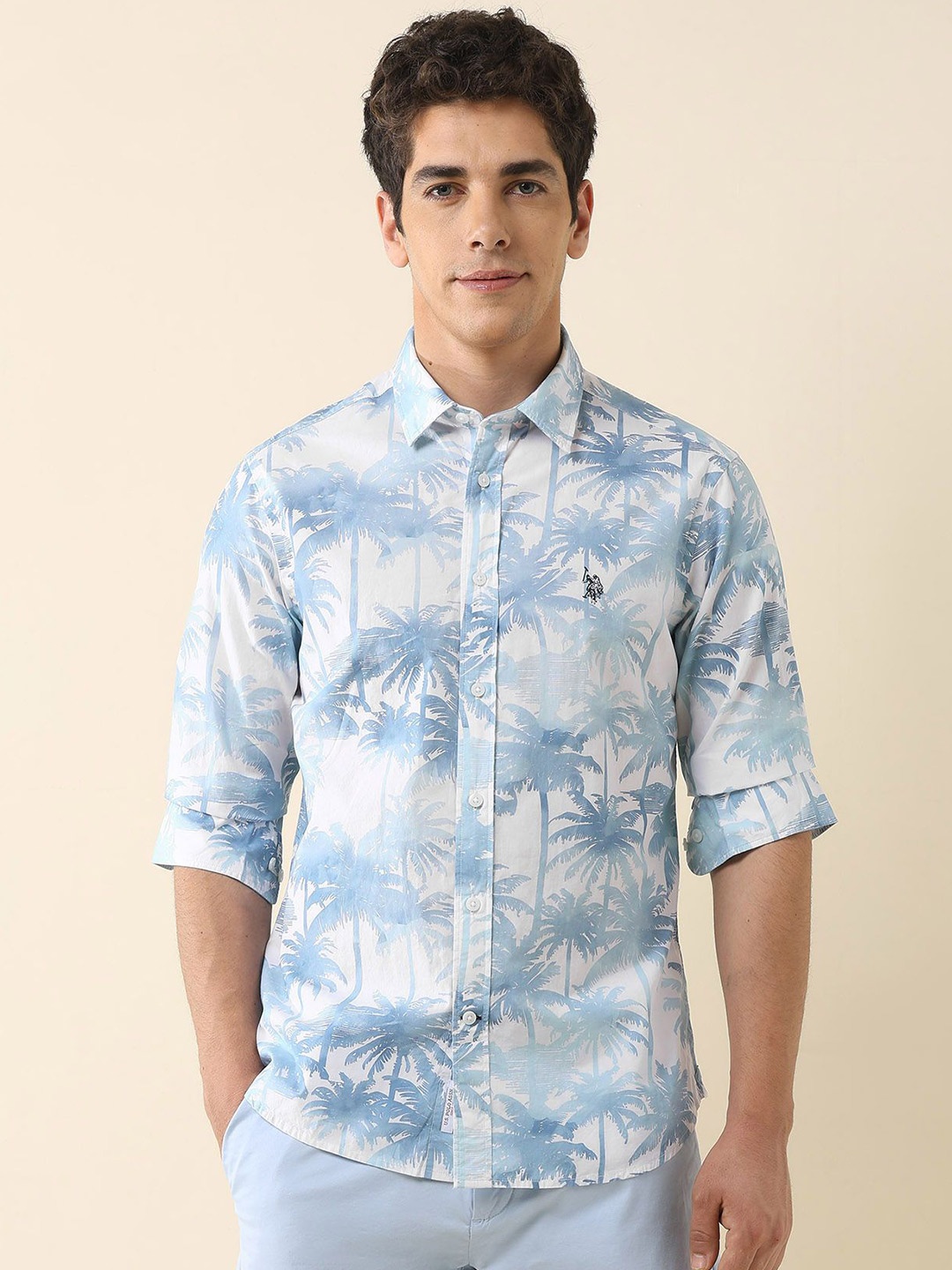 

U.S. Polo Assn. Men Classic Fit Spread Collar Floral Printed Cotton Casual Shirt, Blue