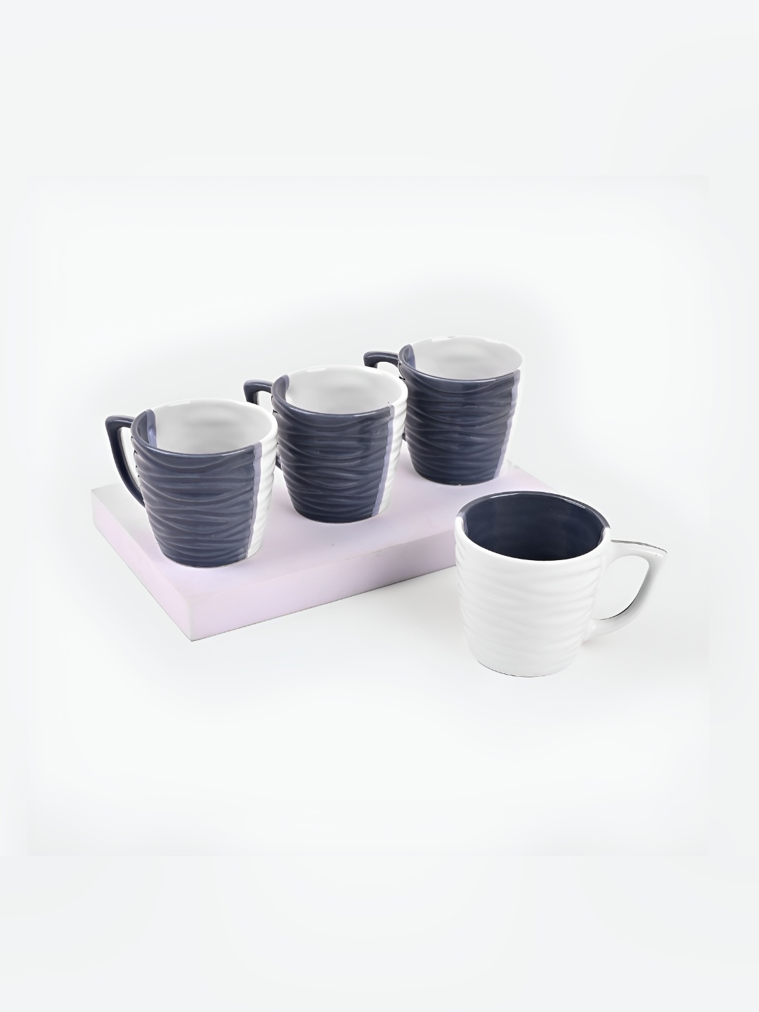 

Storepedia White & Grey 6 Pieces Textured Ceramic Matte Cups 150ml Each