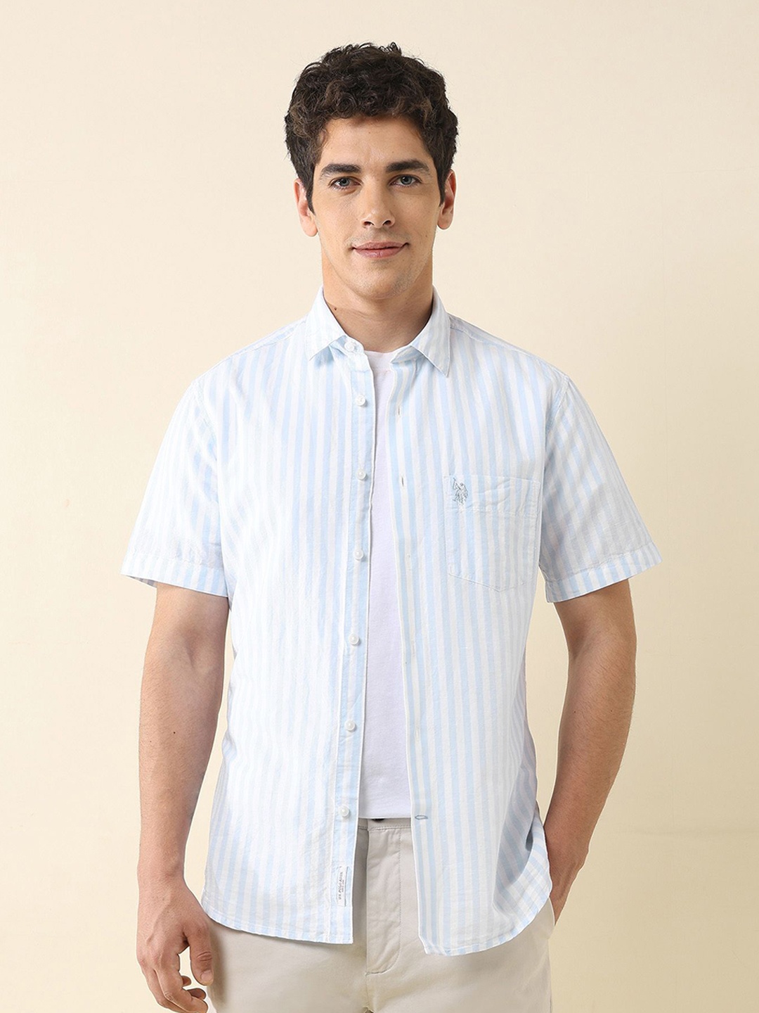 

U.S. Polo Assn. Men Classic Tailored Fit Vertical Striped Cotton Casual Shirt, Blue