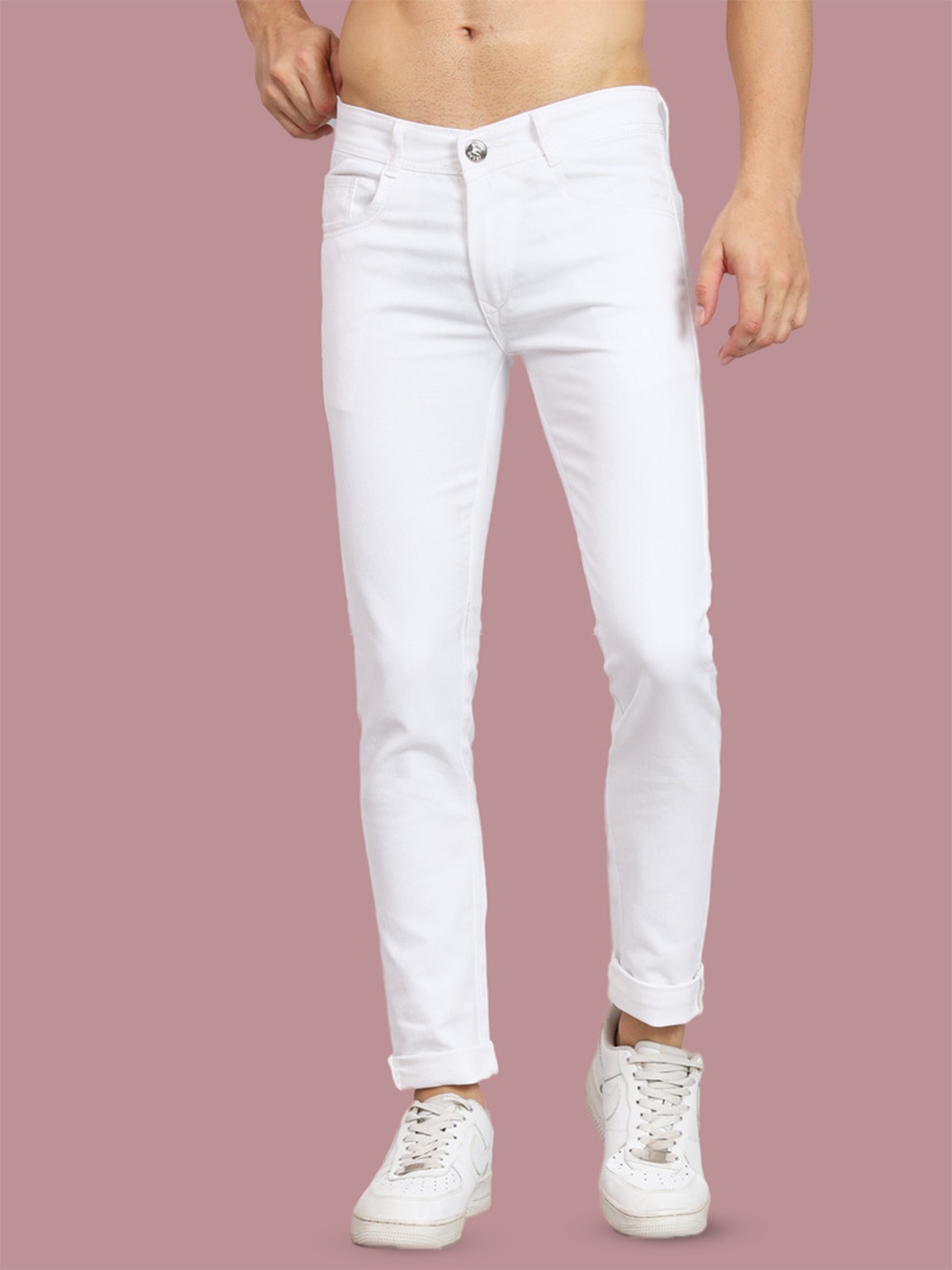 

COMFITS Men Regular Fit Mid-Rise Classic Low Distress Light shade Stretchable Jeans, White