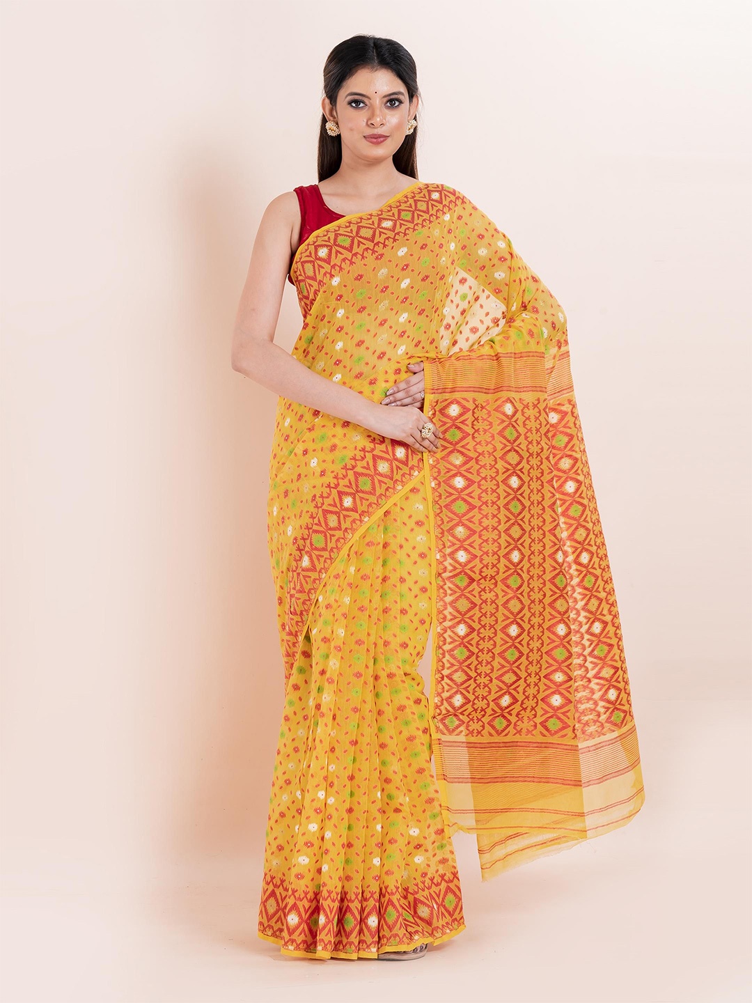 

PUKU Woven Design Jamdani Saree, Yellow