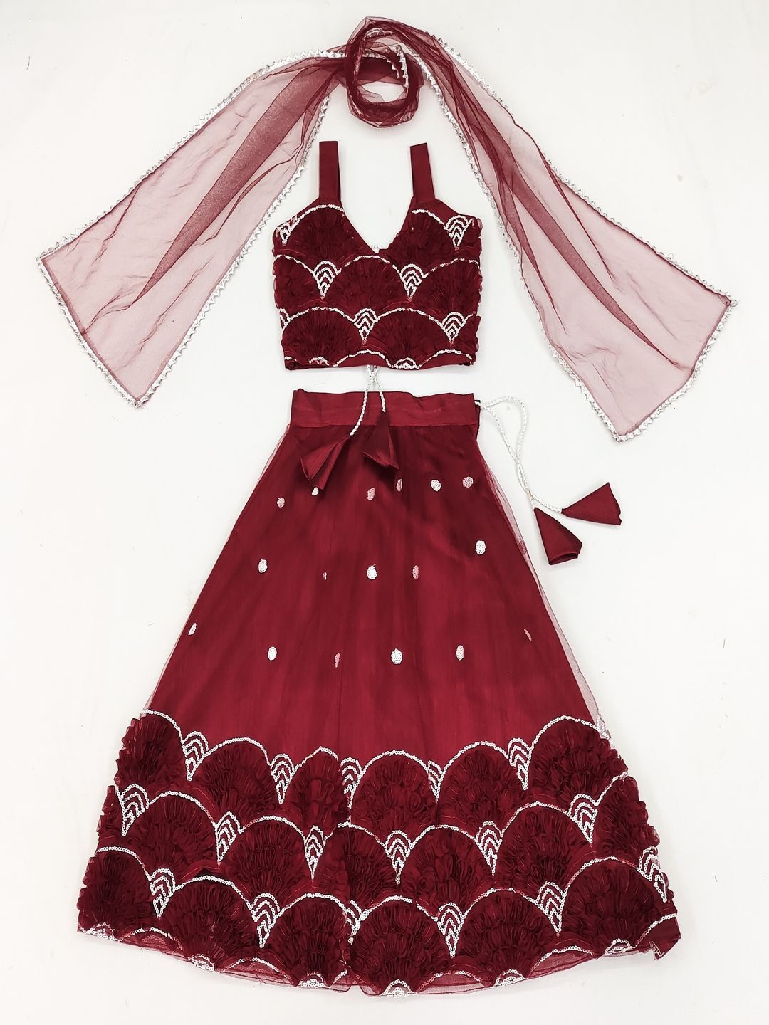 

Atierking Girls Embroidered Thread Work Lehenga & Choli With Dupatta, Maroon