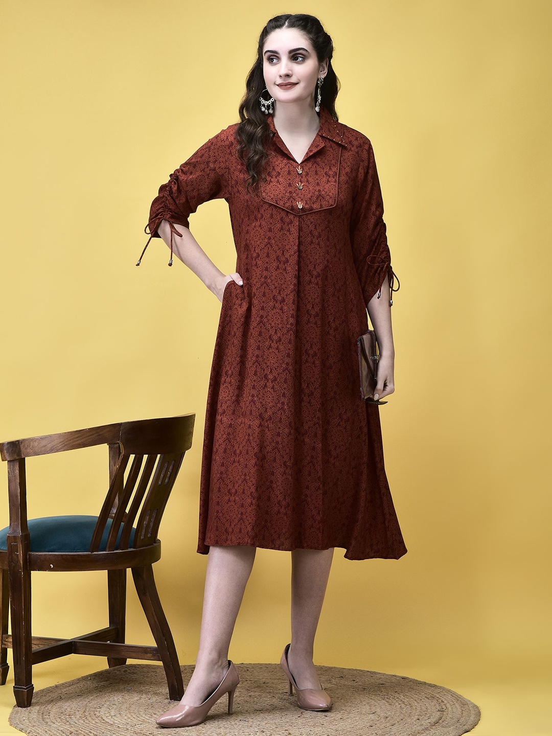 

Shree Women Liva A-Line Maxi Dress, Rust