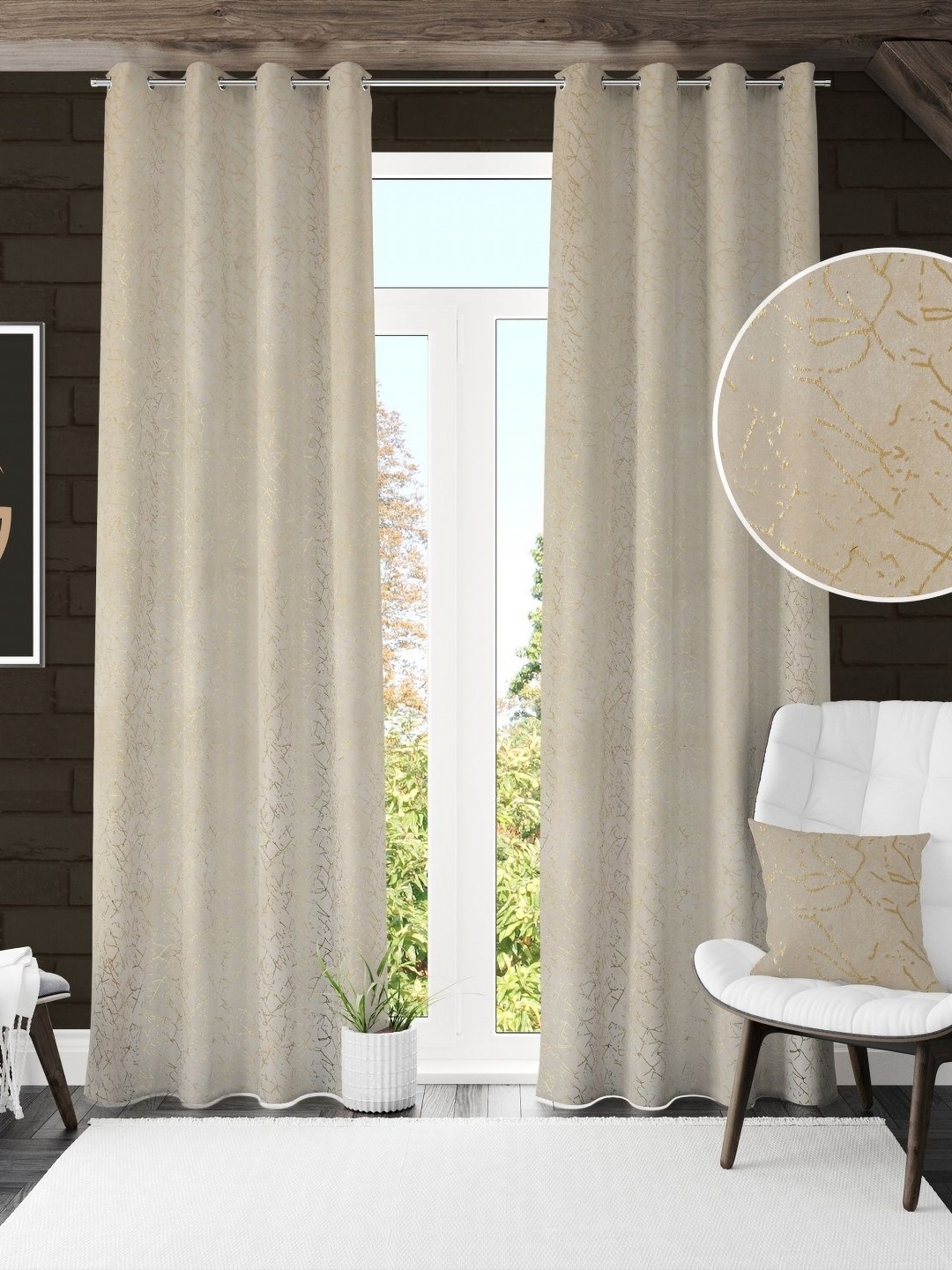 

Galaxy Home Decor Cream-Coloured Set of 2 Room Darkening Long Door Curtain