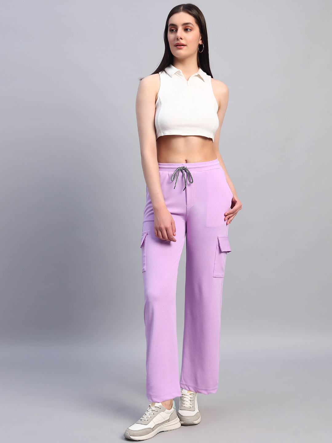 

DIZON Women Original Straight Fit Easy Wash Trousers, Purple
