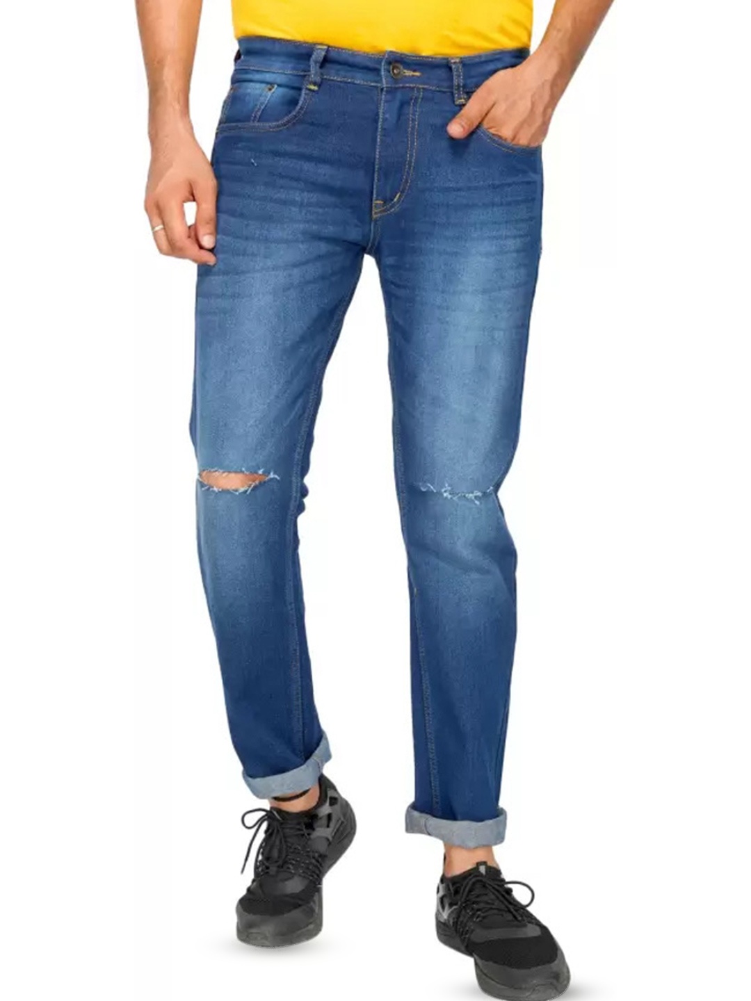 

COMFITS Men Classic Slash Knee Light Fade Stretchable Jeans, Blue