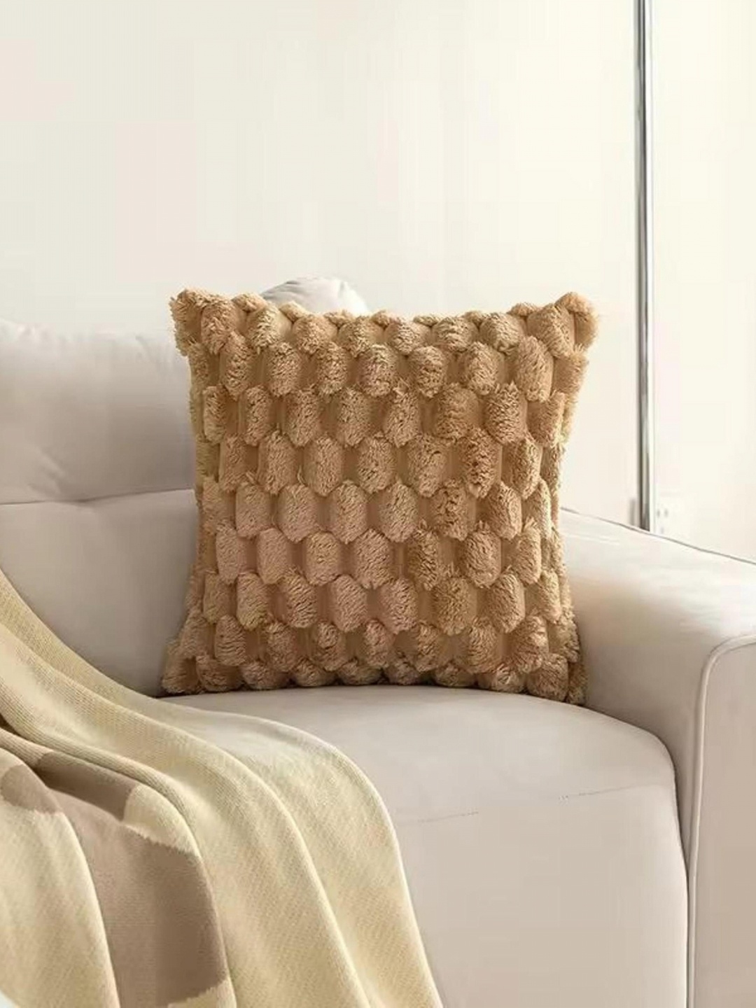 

MONKDECOR Gold-Toned Geometric Velvet Square Cushion Cover