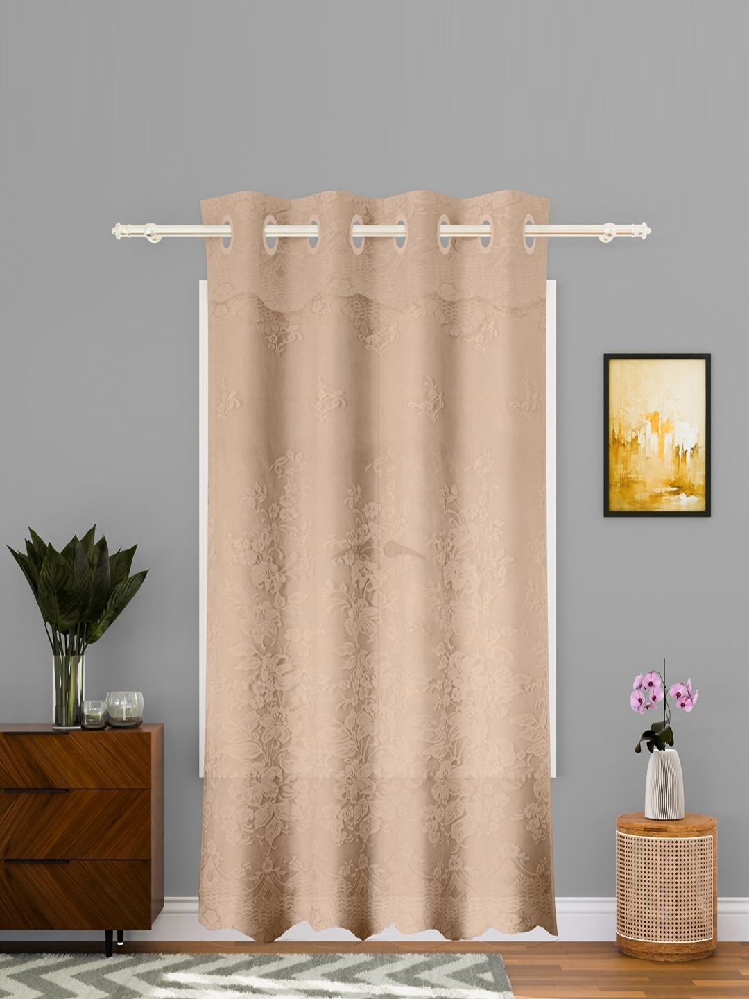 

Myntra Elegant Homes Gold-Toned Floral Printed Cotton Door Curtain