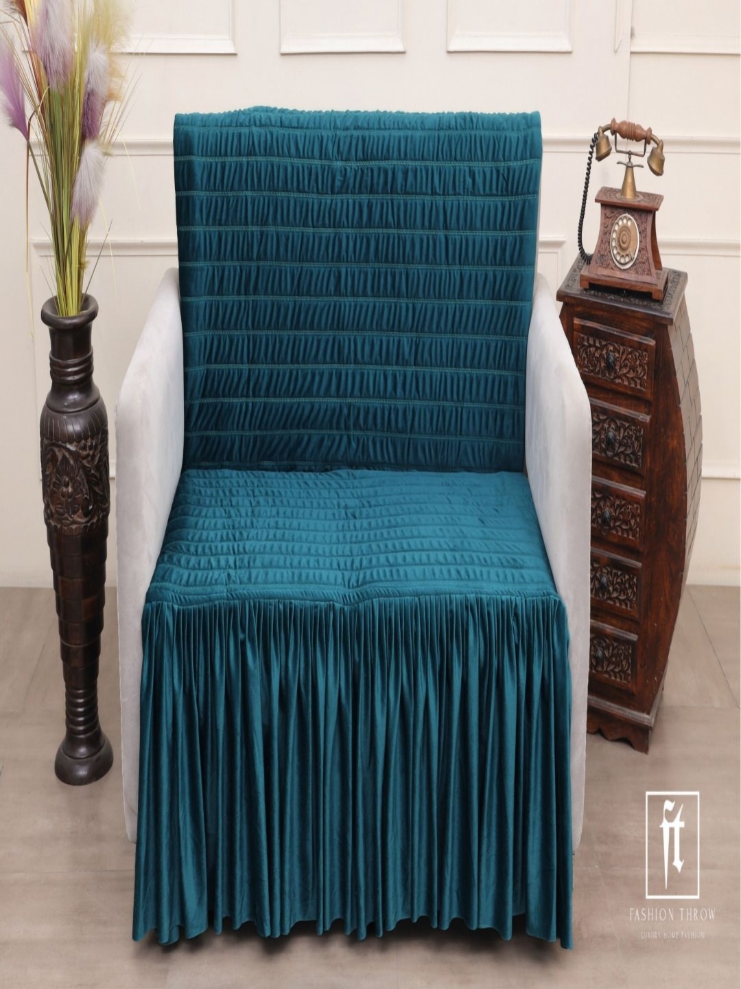 

Fashion Throw Teal Self Design Velvet 2 Seater Sofa Cover