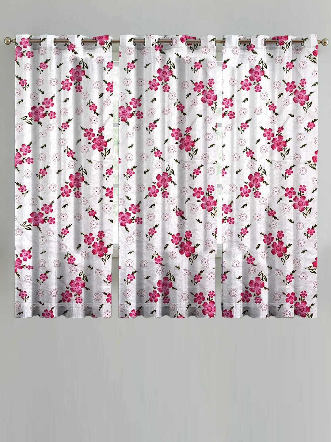 

ANA Pink & White Set of 3 Floral Room Darkening Window Curtain
