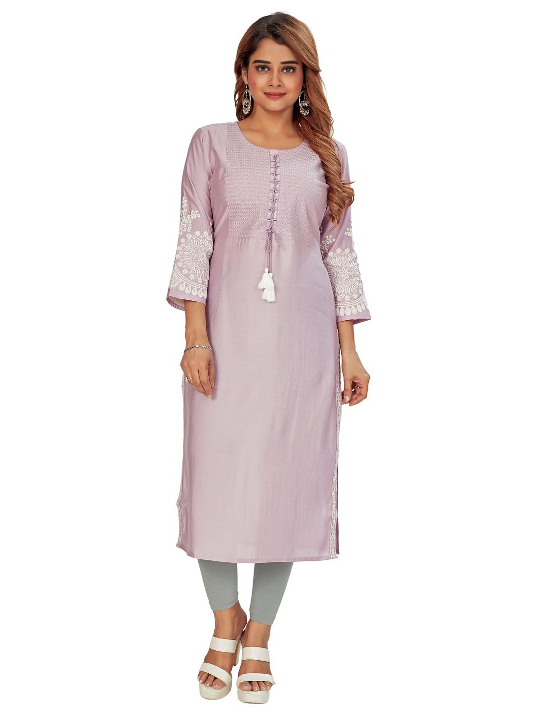 

Amchoor Ethnic Motifs Embroidered Thread Work Straight Kurta, Purple