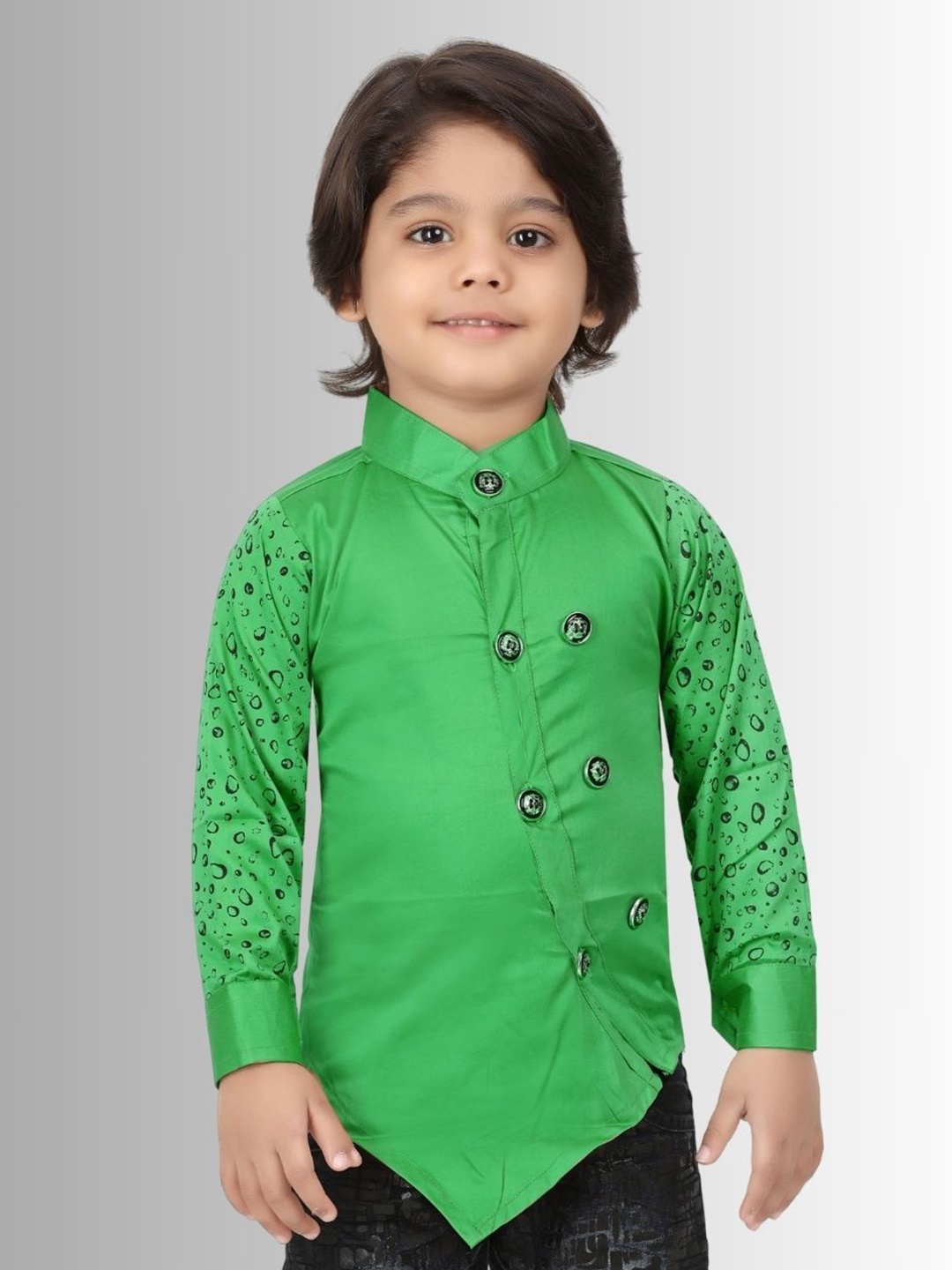 

BAESD Boys Classic Fit Band Collar Abstract Printed Cotton Casual Shirt, Green
