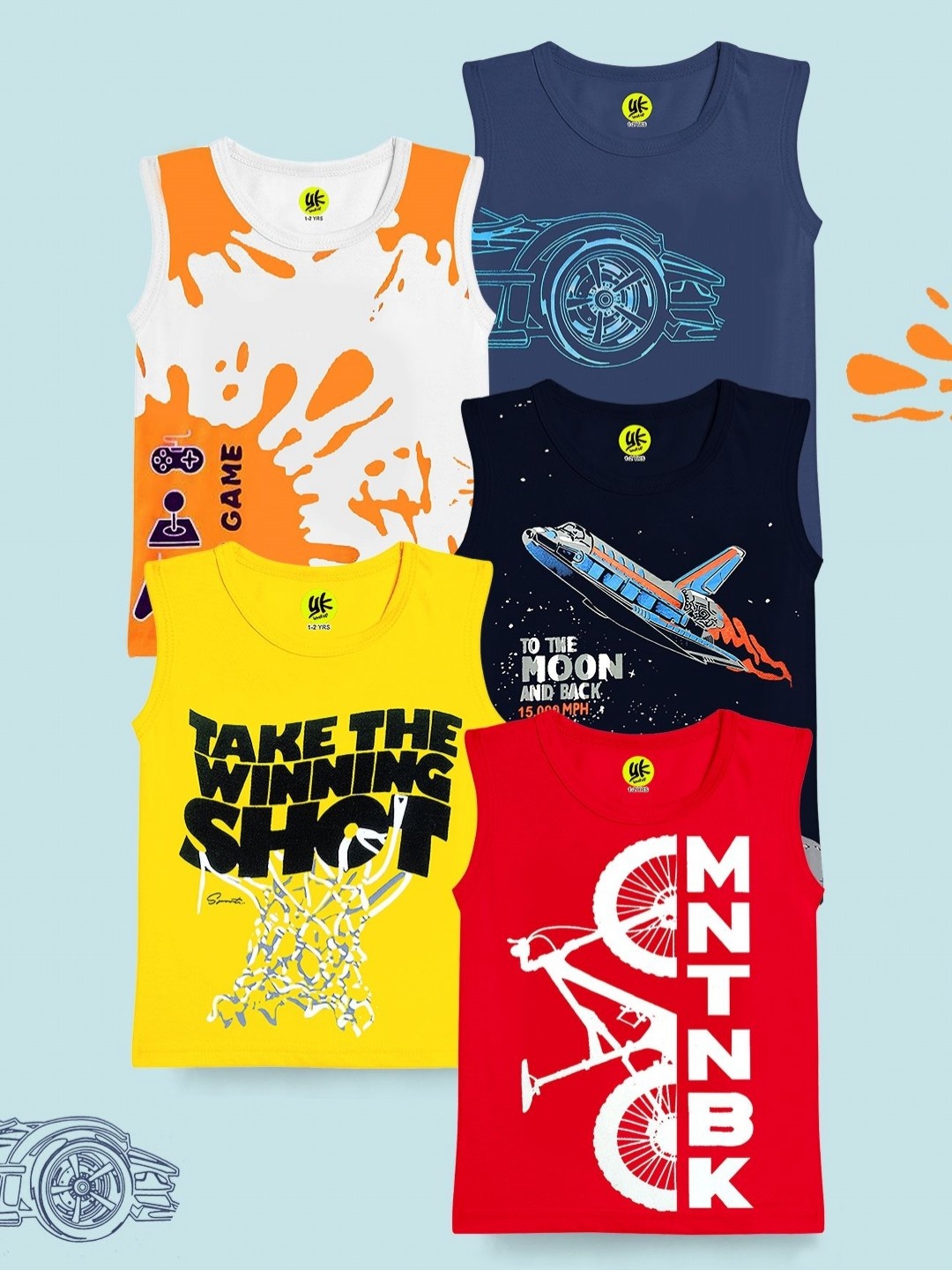 

YK Boys Pack of 5 Graphic Printed Round Neck Cotton Regular Fit T-shirts, Off white