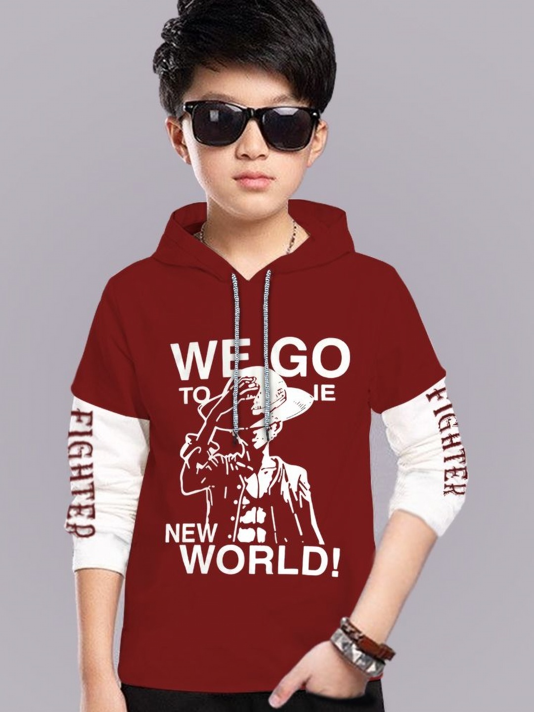 

MYEONN Boys Graphic Printed Hooded Cotton T-shirt, Maroon