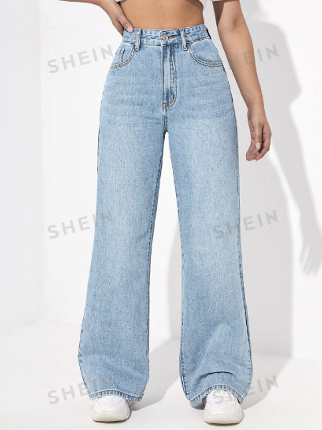 

BAESD Women Comfort Wide Leg Light Fade Stretchable Jeans, Blue
