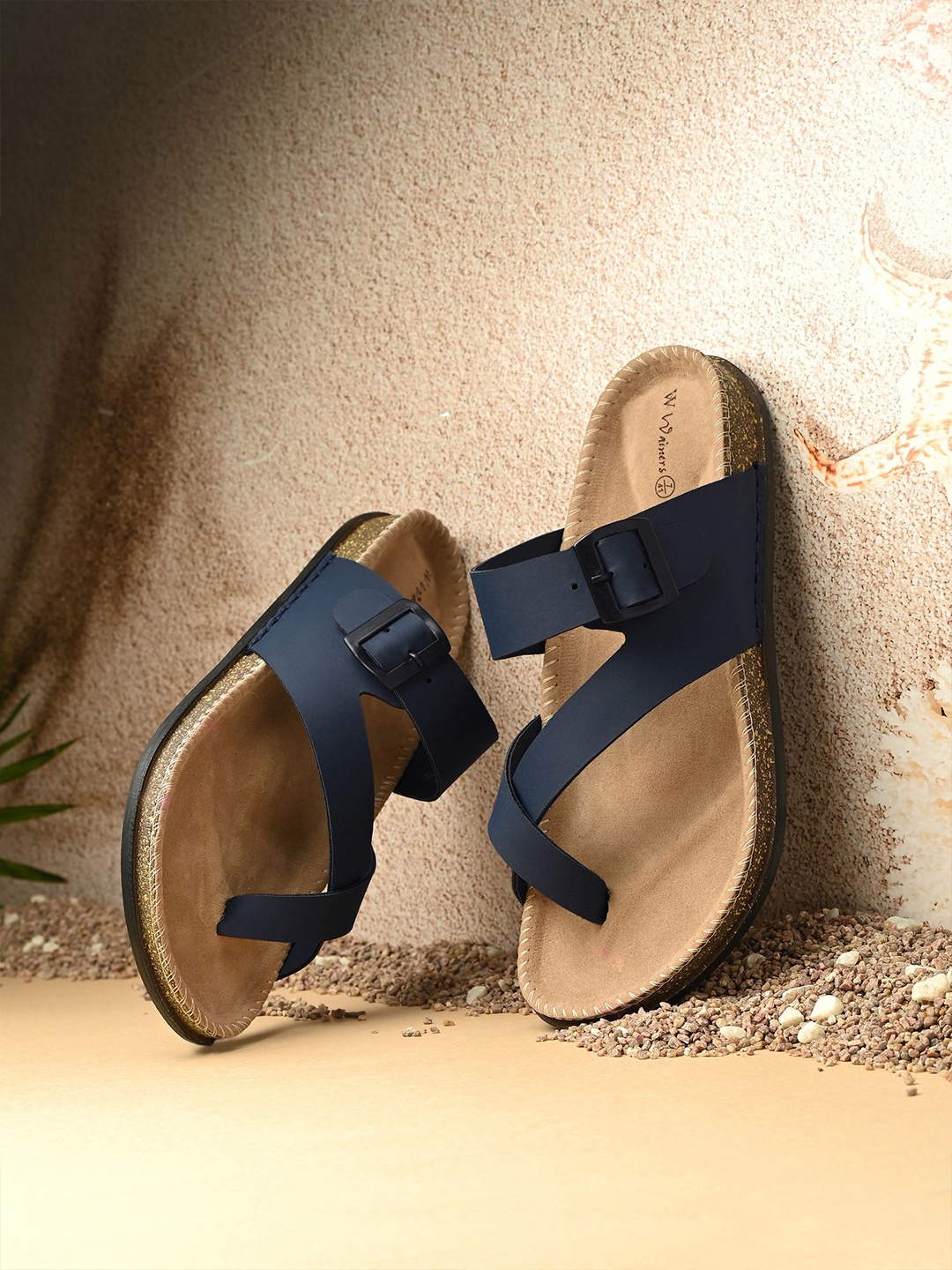 

WAINERS Men Leather Slip-On Comfort Sandals, Blue