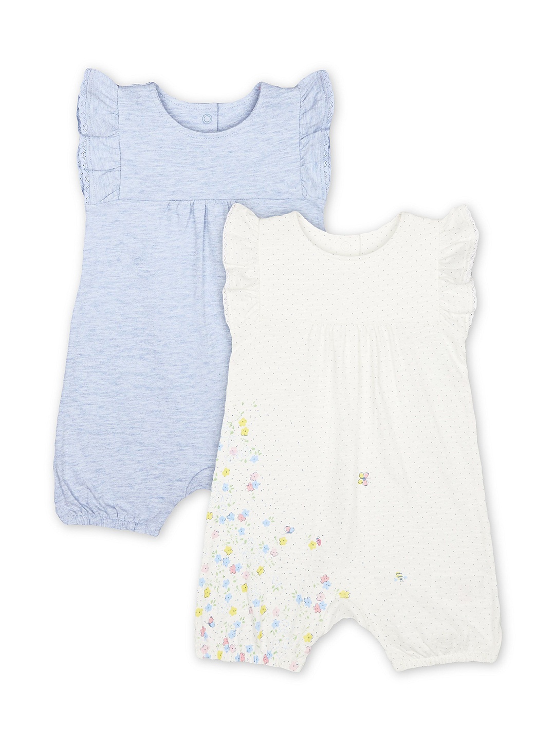 

mothercare Infant Girls Pack Of 2 Printed Pure Cotton Rompers, White
