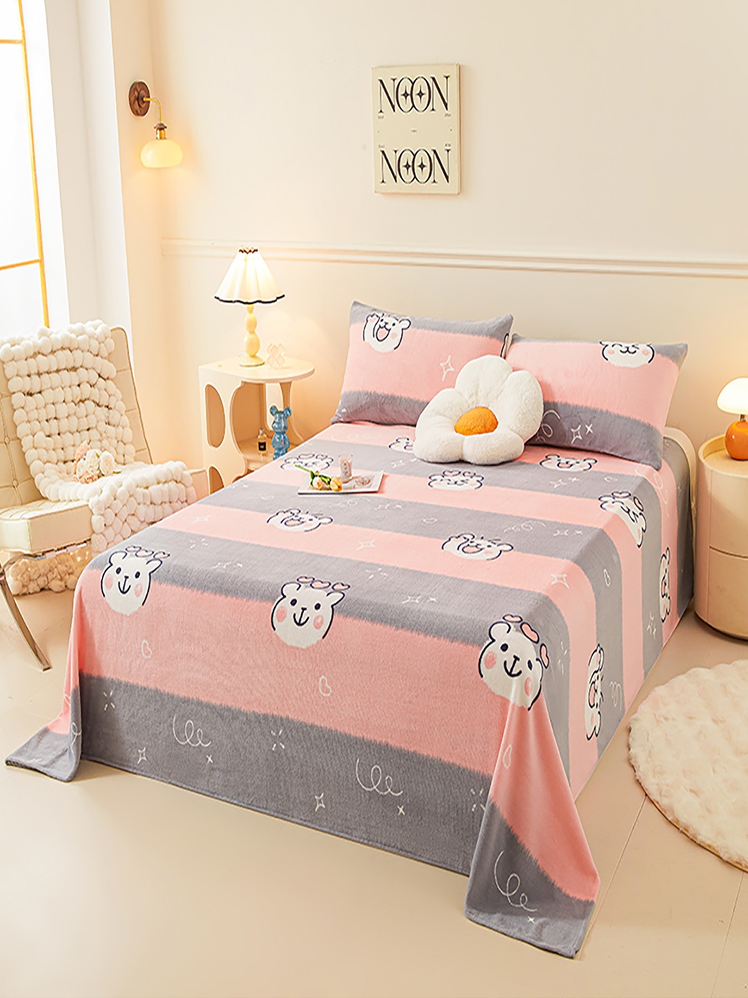 

JC HOME Grey & Pink 150 TC Single Bedsheet with 1 Pillow Covers