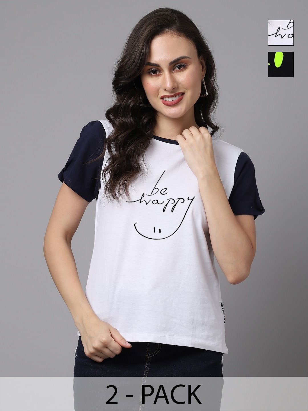 

Friskers Women Pack Of 2 Typography Printed Round Neck Cotton T-shirts, White