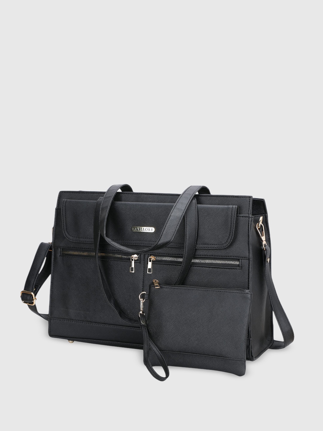 

LA ELLORE Leather Solid Structured Shoulder Bag, Black
